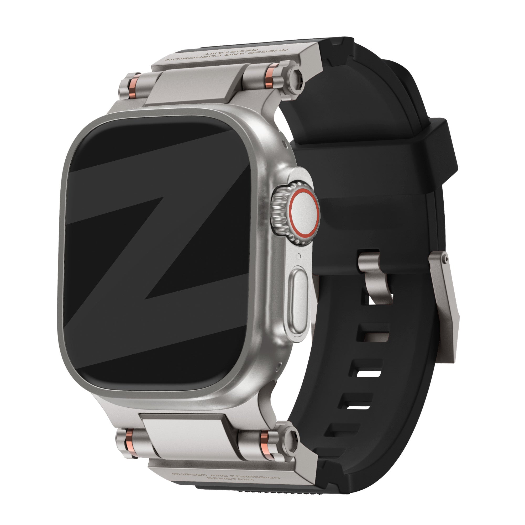 Bandz Apple Watch siliconen band 'Explorer' (zwart met titanium)