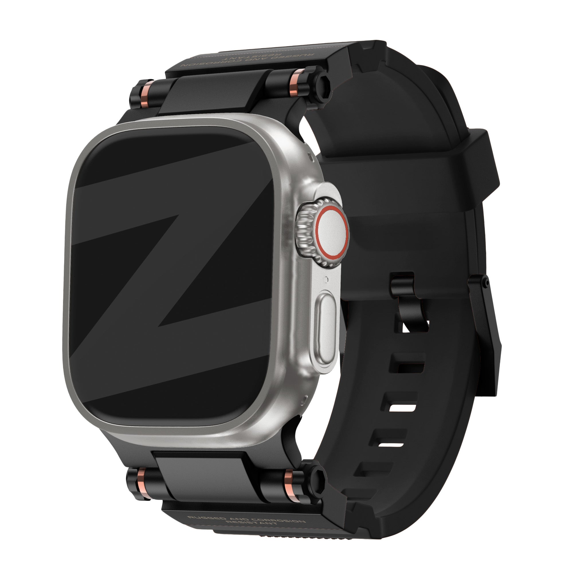 Bandz Apple Watch siliconen band 'Explorer' (zwart met zwart)