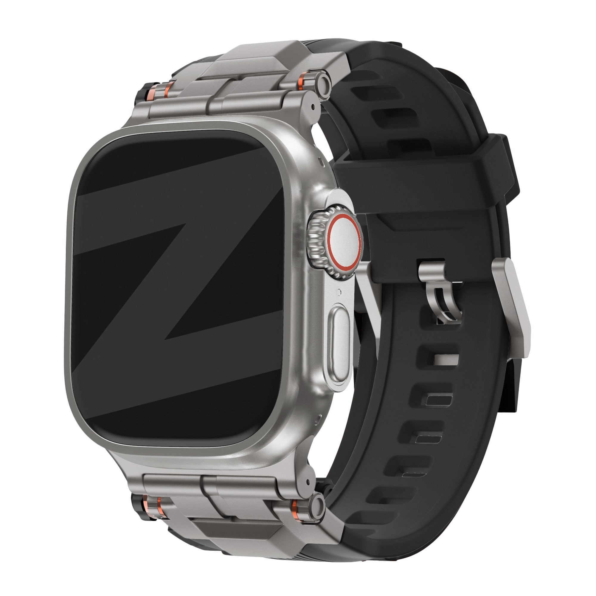 Bandz Apple Watch liquid siliconen band 'Explorer' (zwart met titanium)