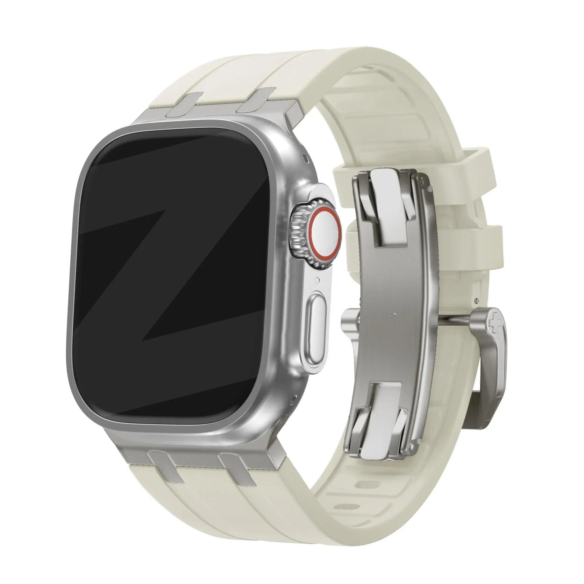 Bandz Apple Watch siliconen band 'Luxe Liquid' (beige met titanium)