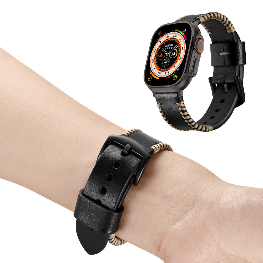 Apple Watch Stitched leren band (zwart)