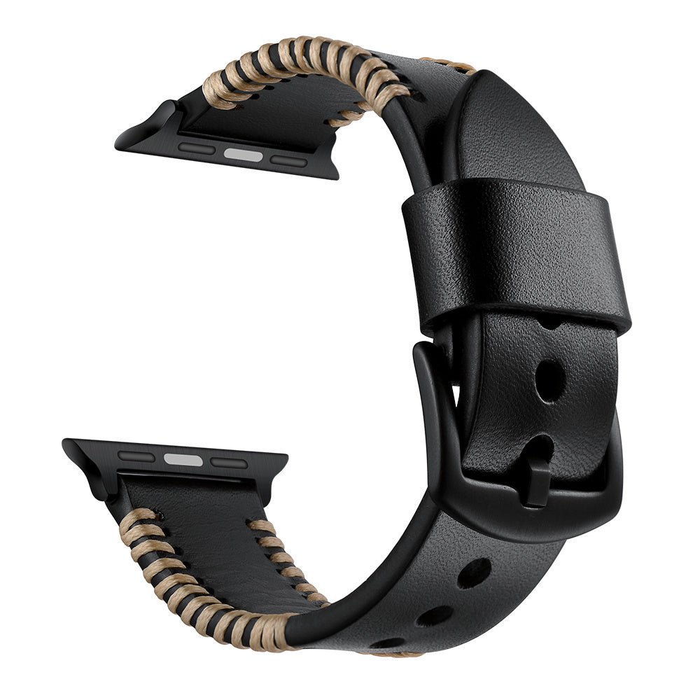 Apple Watch Stitched leren band (zwart)