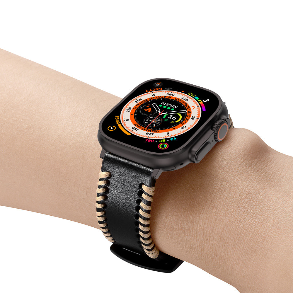 Apple Watch Stitched leren band (zwart)