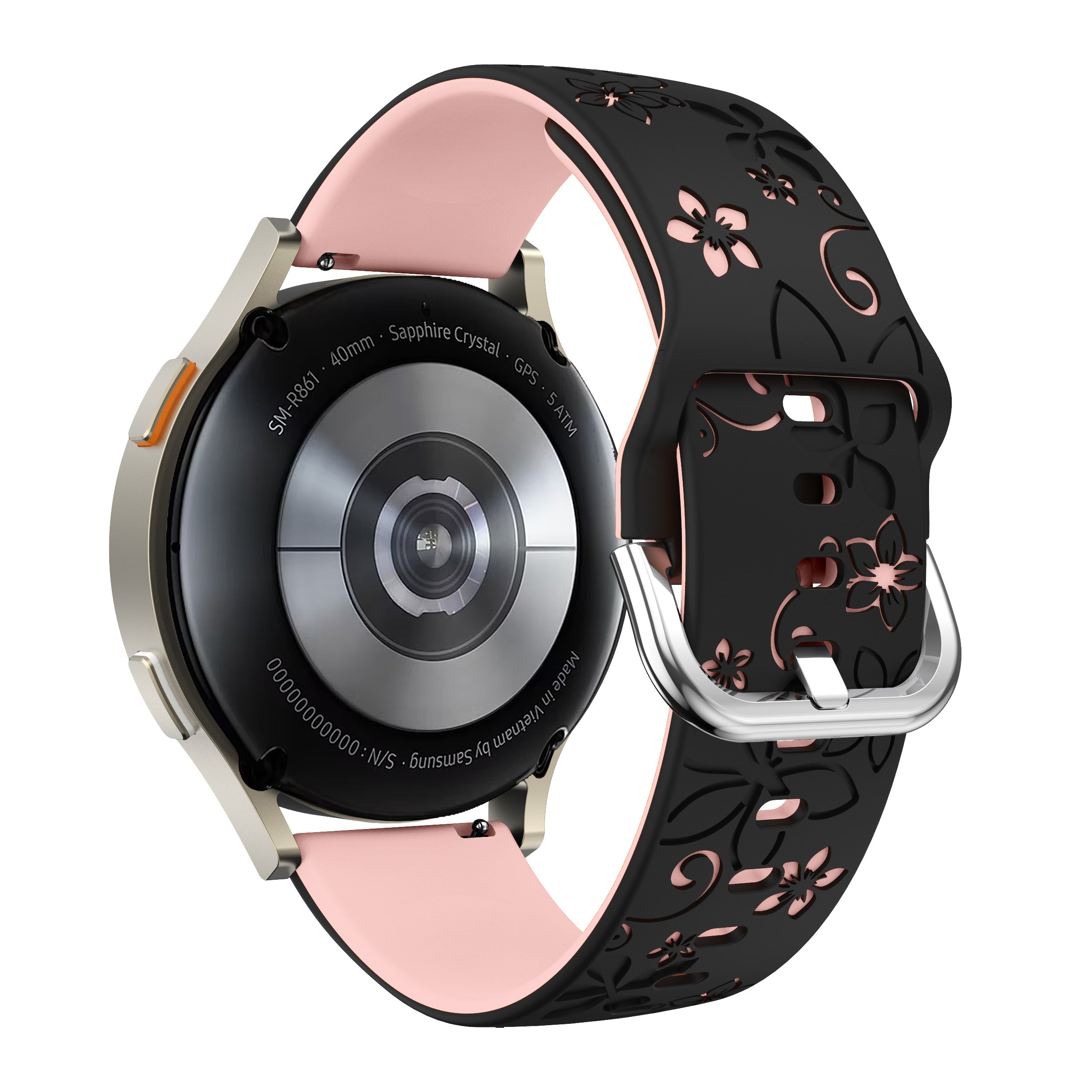 Amazfit GTS 4 Flower silicone band (zwart/lichtroze)