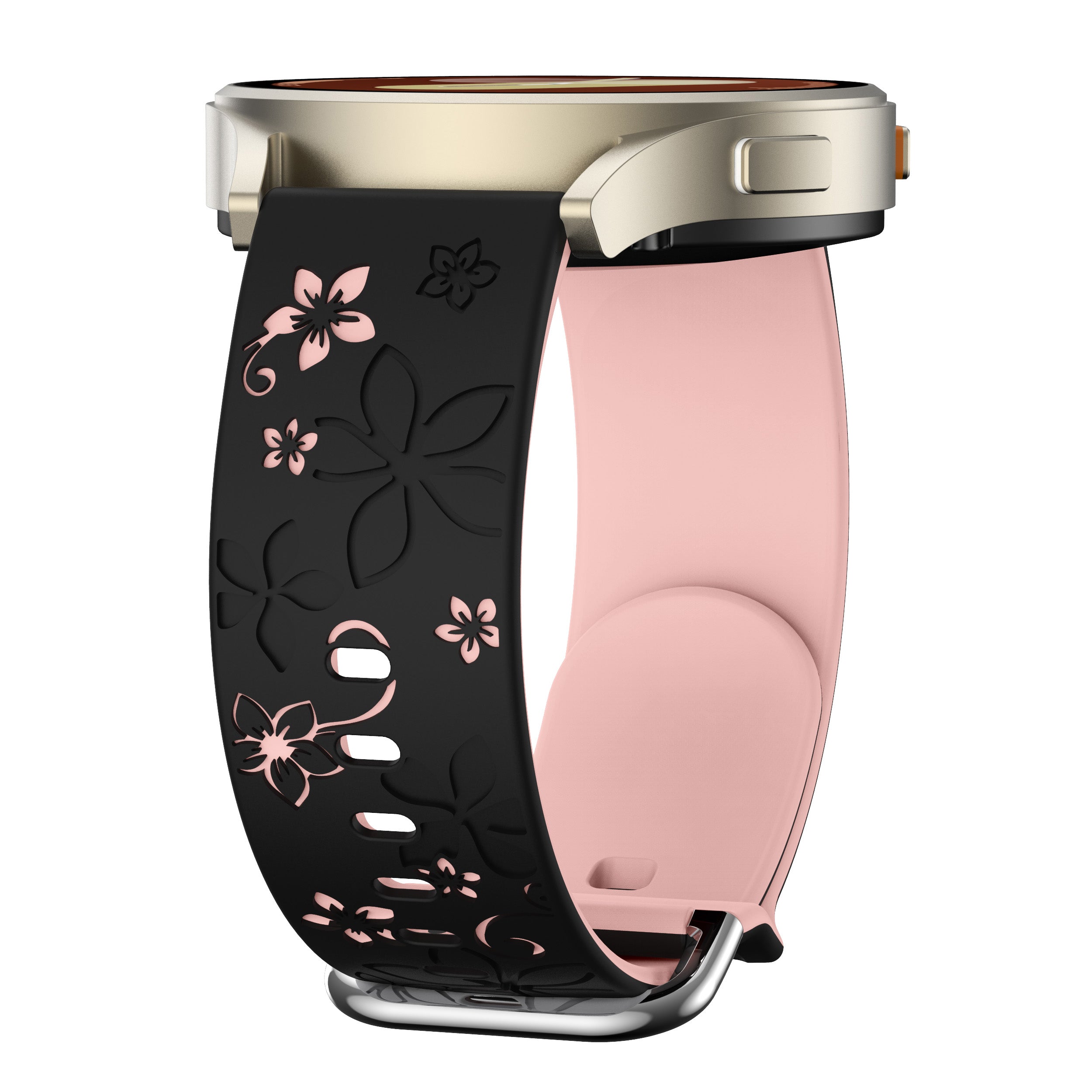 Amazfit GTS 4 Flower silicone band (zwart/lichtroze)