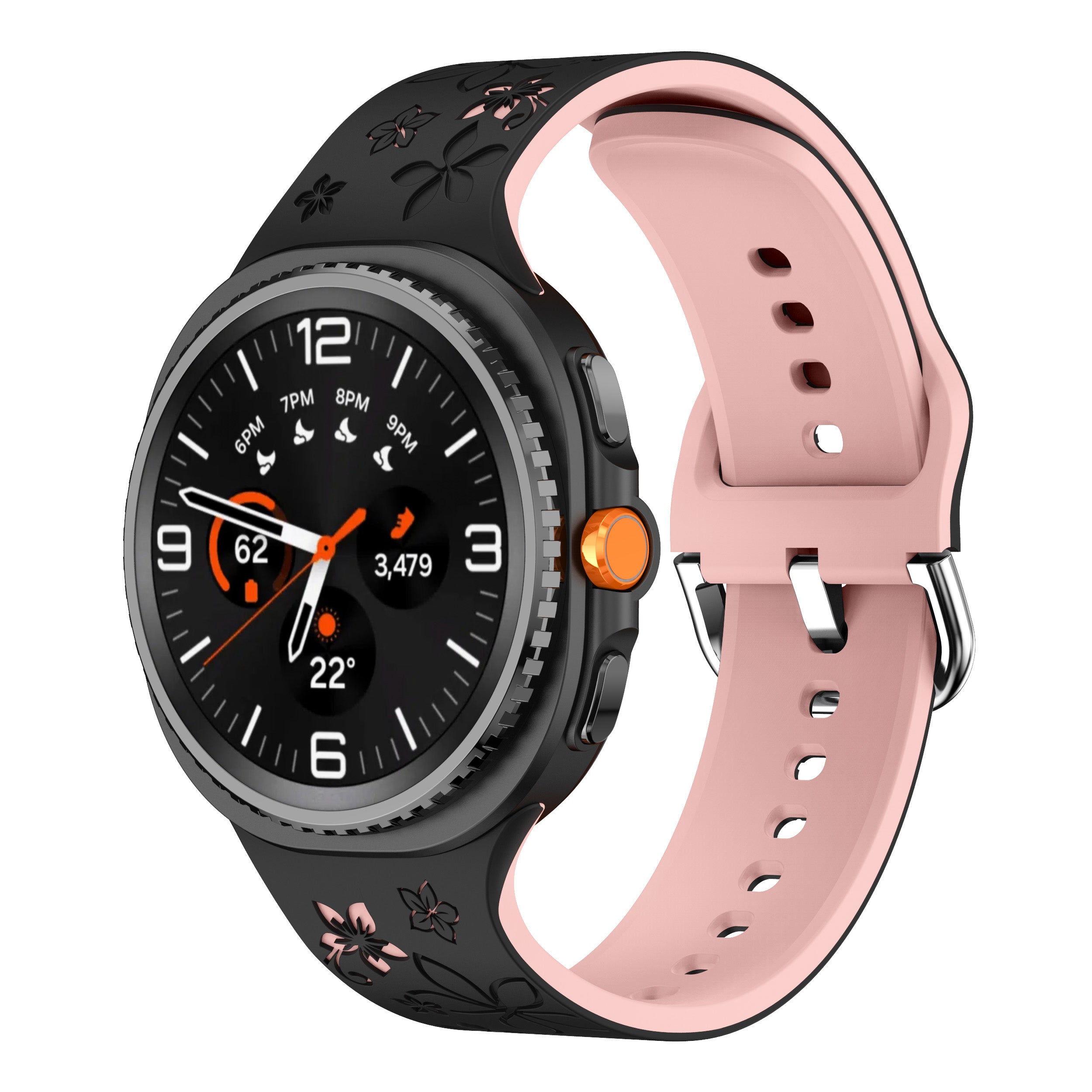 Samsung Galaxy Watch 8 - 44mm flower silicone band (zwart/roze)