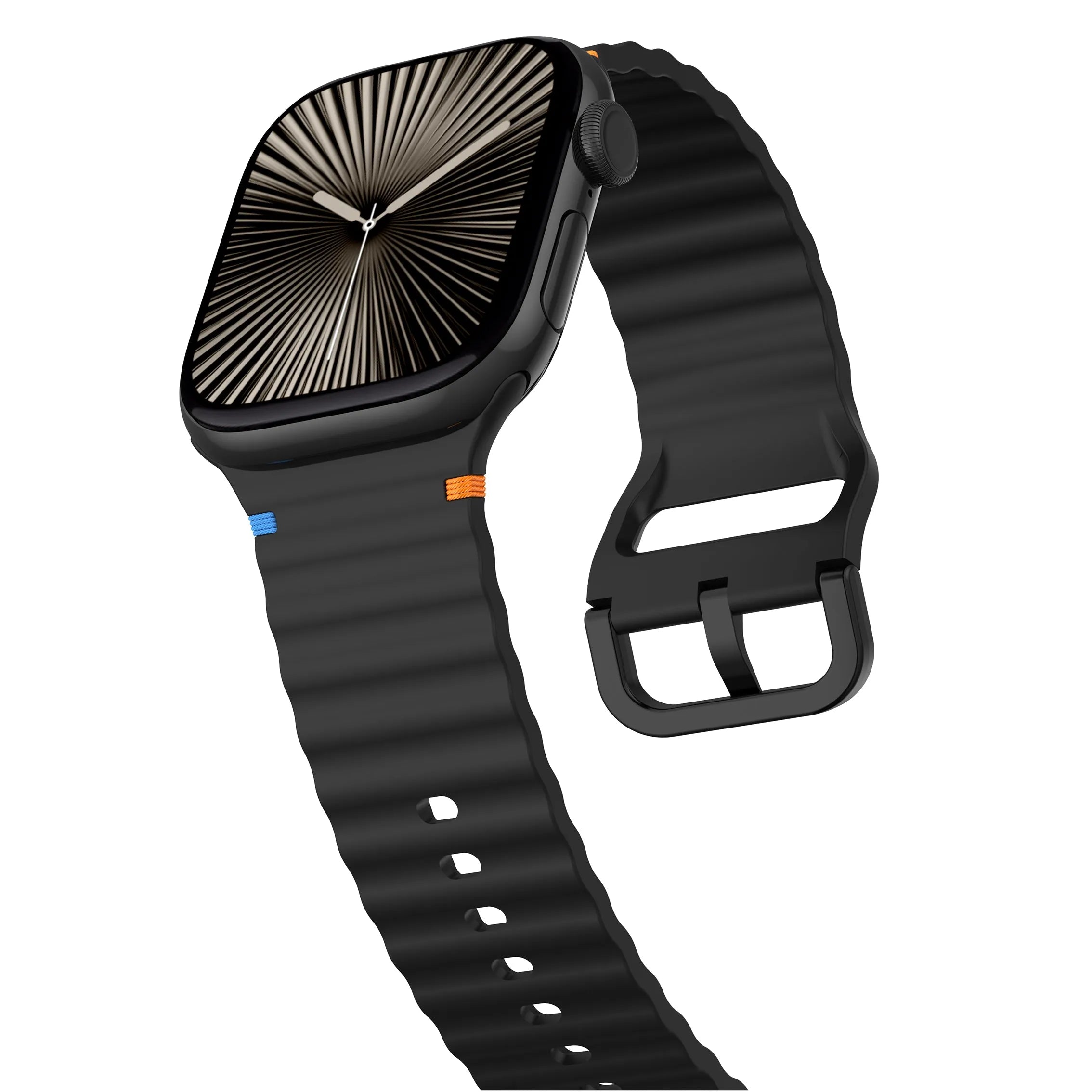 Apple Watch Wave siliconen bandje (zwart)