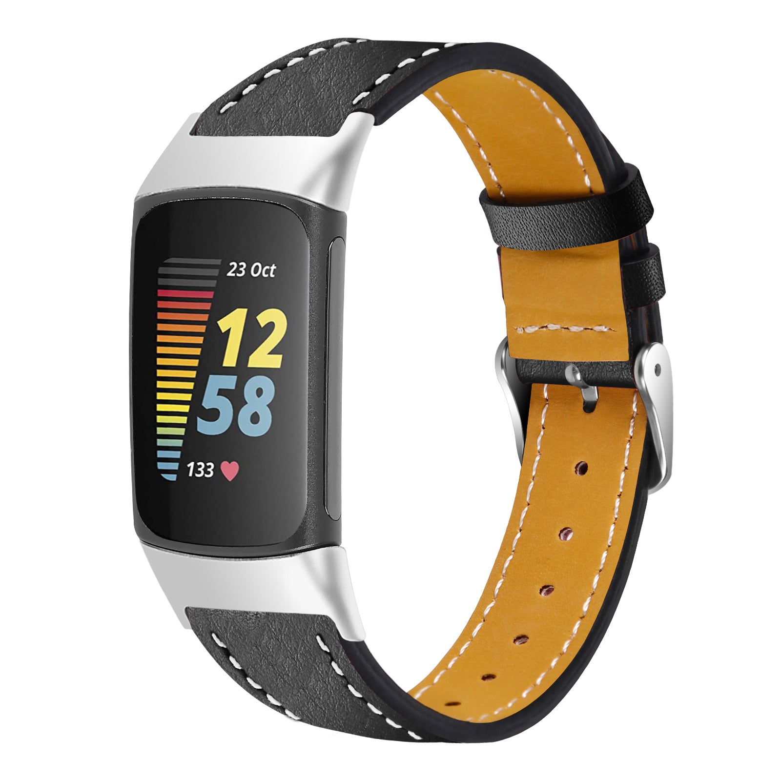 Fitbit Charge 6 modern leren bandje (zwart)
