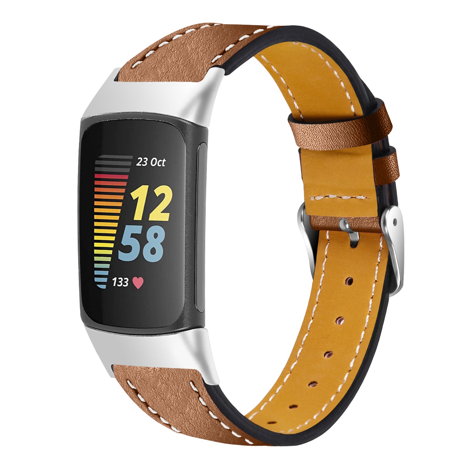 Fitbit Charge 5 modern leren bandje (bruin)