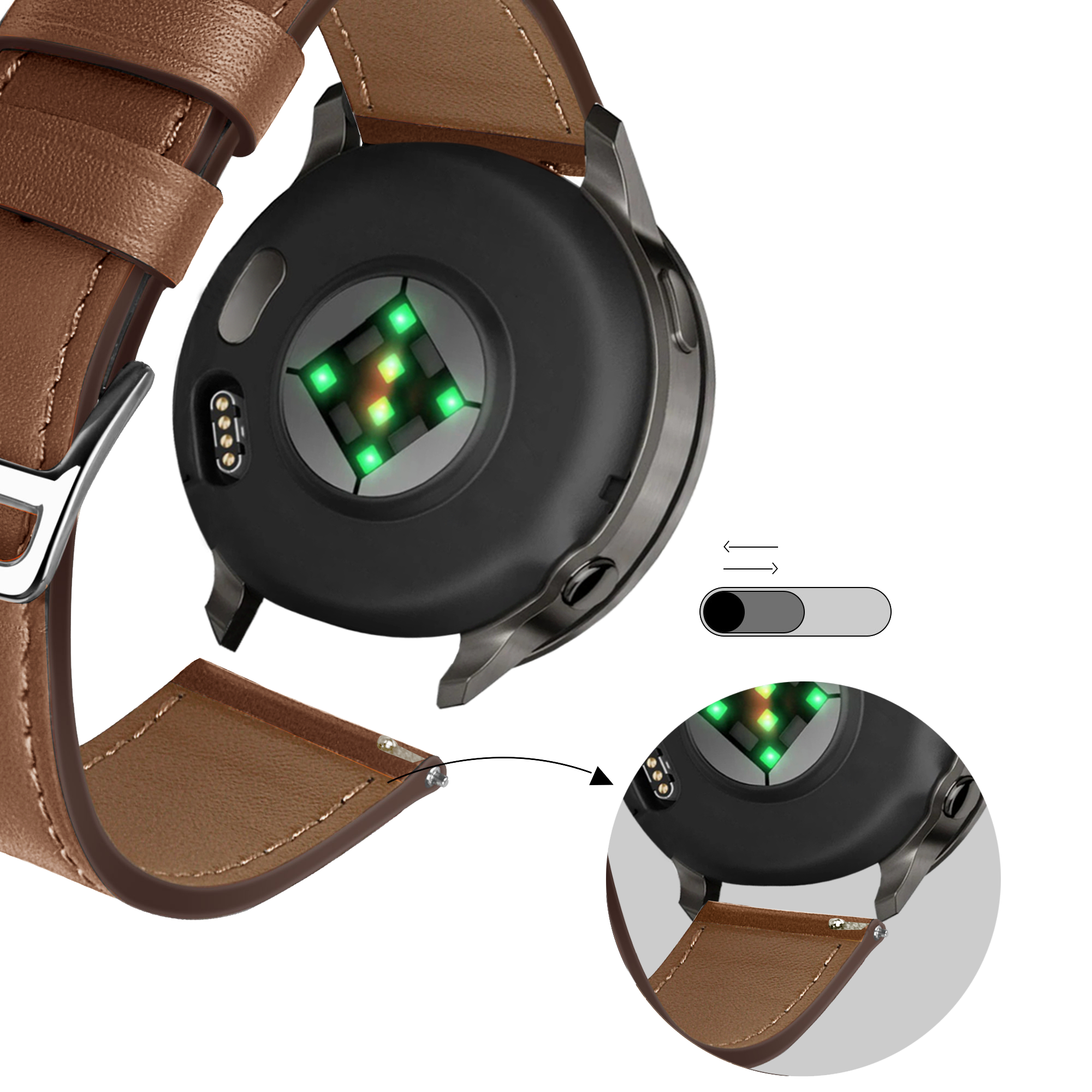 Bandz Garmin Vivomove 3s lederen band 'Deluxe' (bruin)