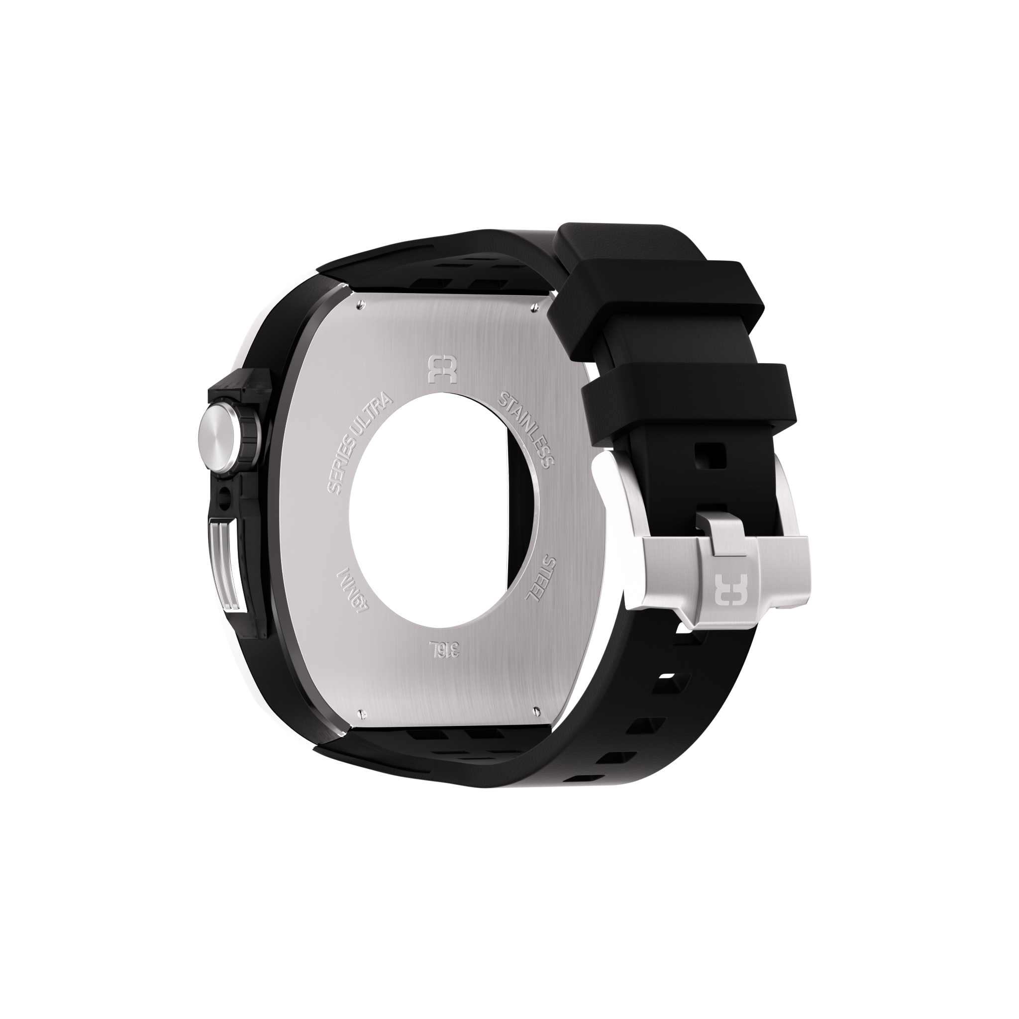 Reqior Apple Watch 45mm polymer en metalen case met rubberen band (zilver)