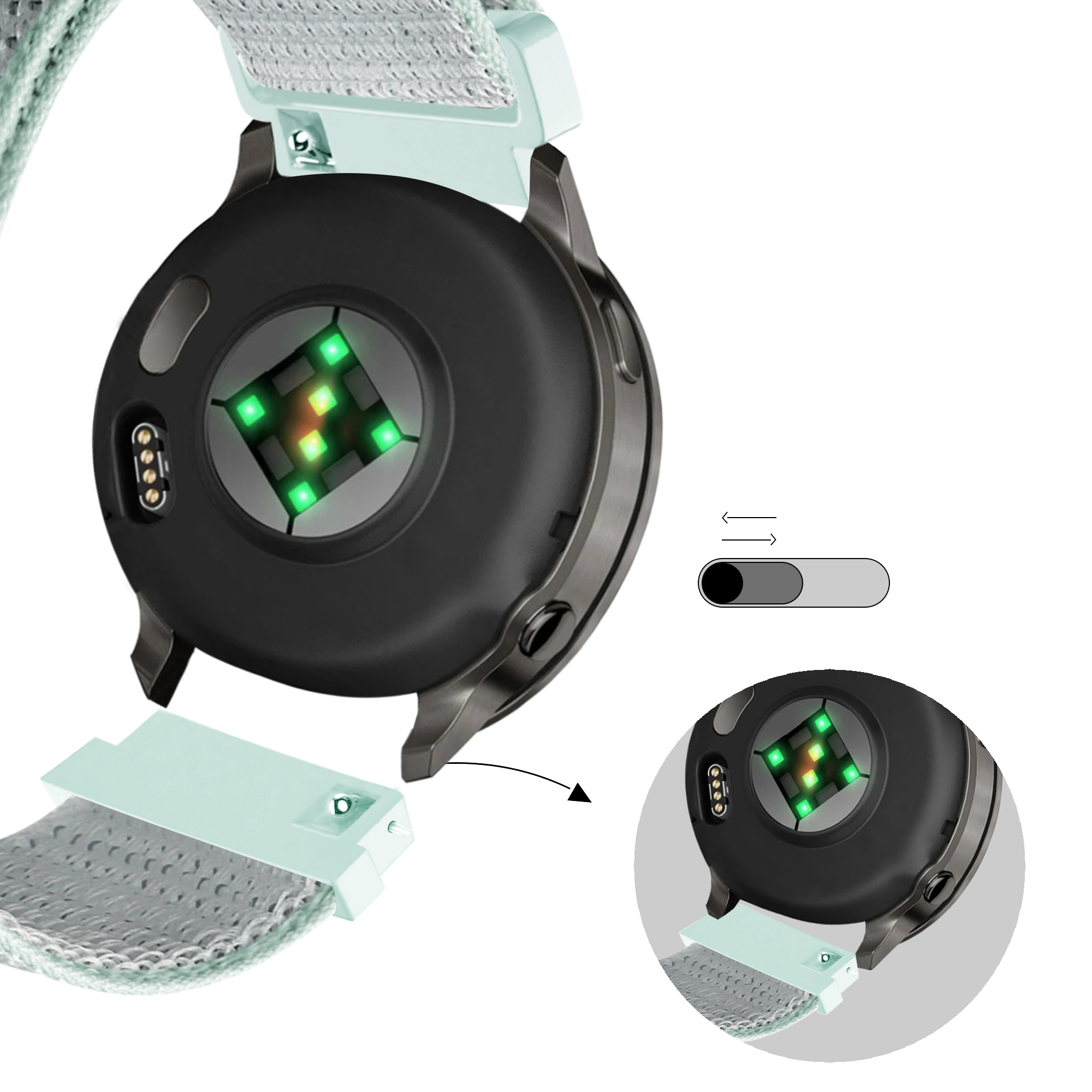 Bandz Garmin Vivomove 3s nylon loop band (licht cyaan)