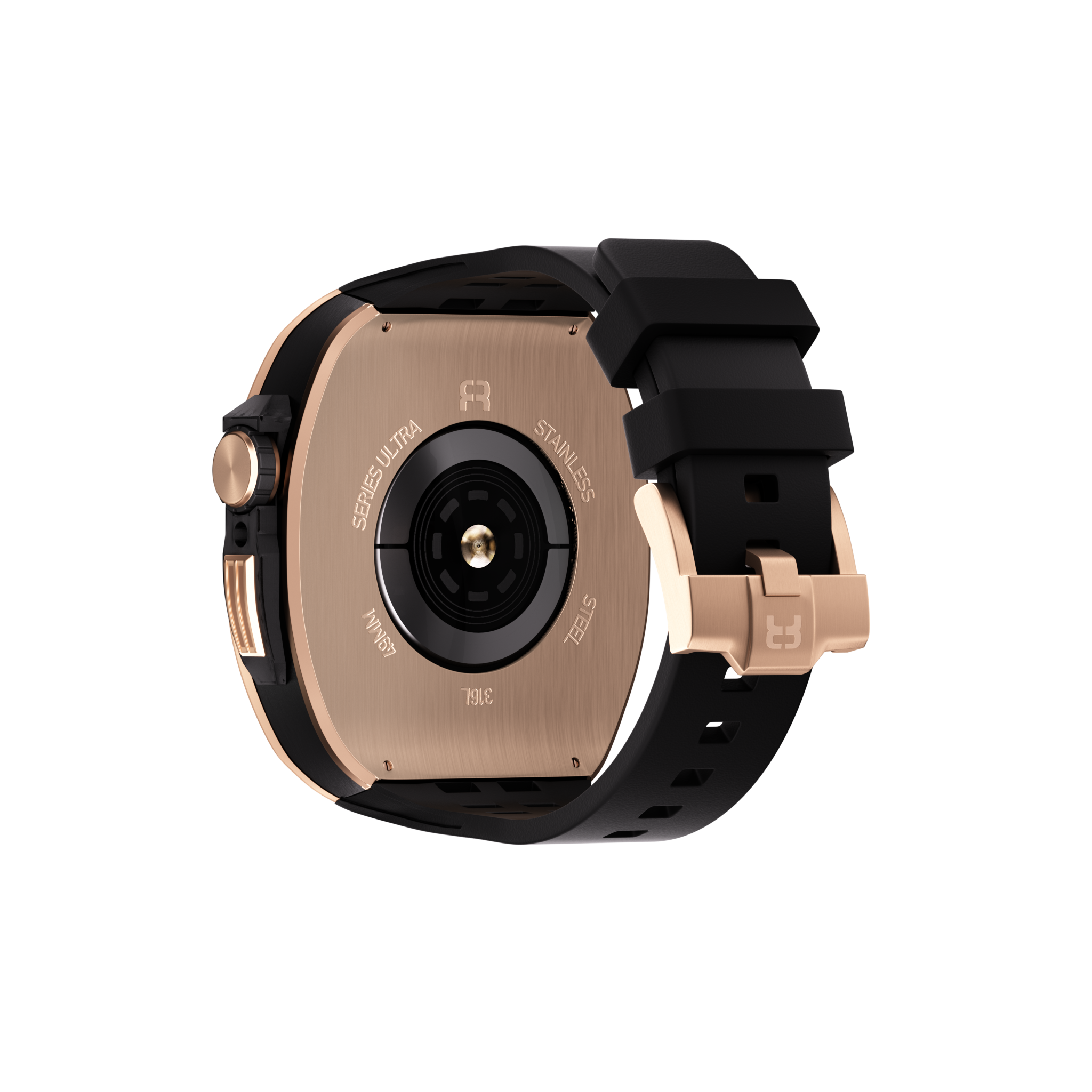 Reqior Apple Watch 45mm polymer en metalen case met rubberen band (roségoud)