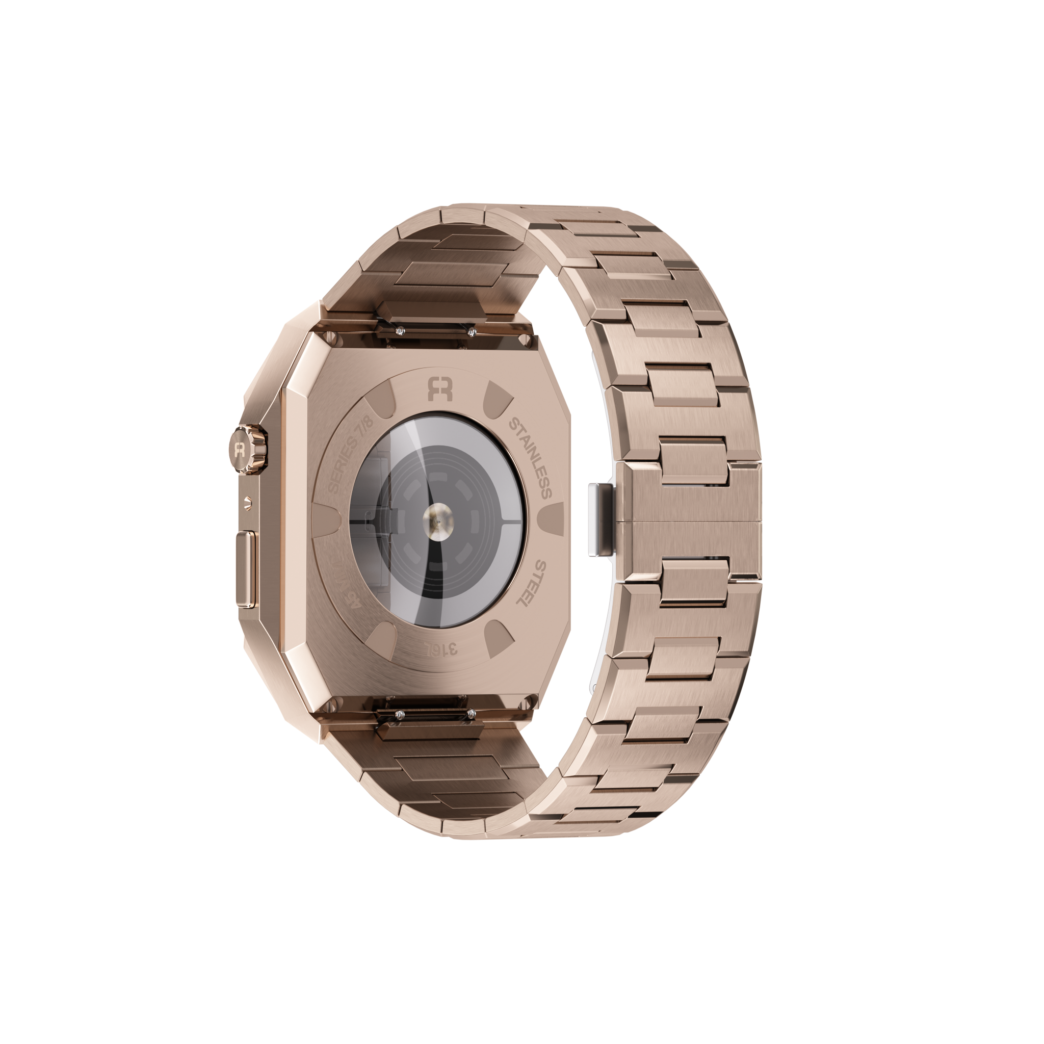 Reqior Apple Watch 45mm case met stalen band 'Nautilus' (roségoud)