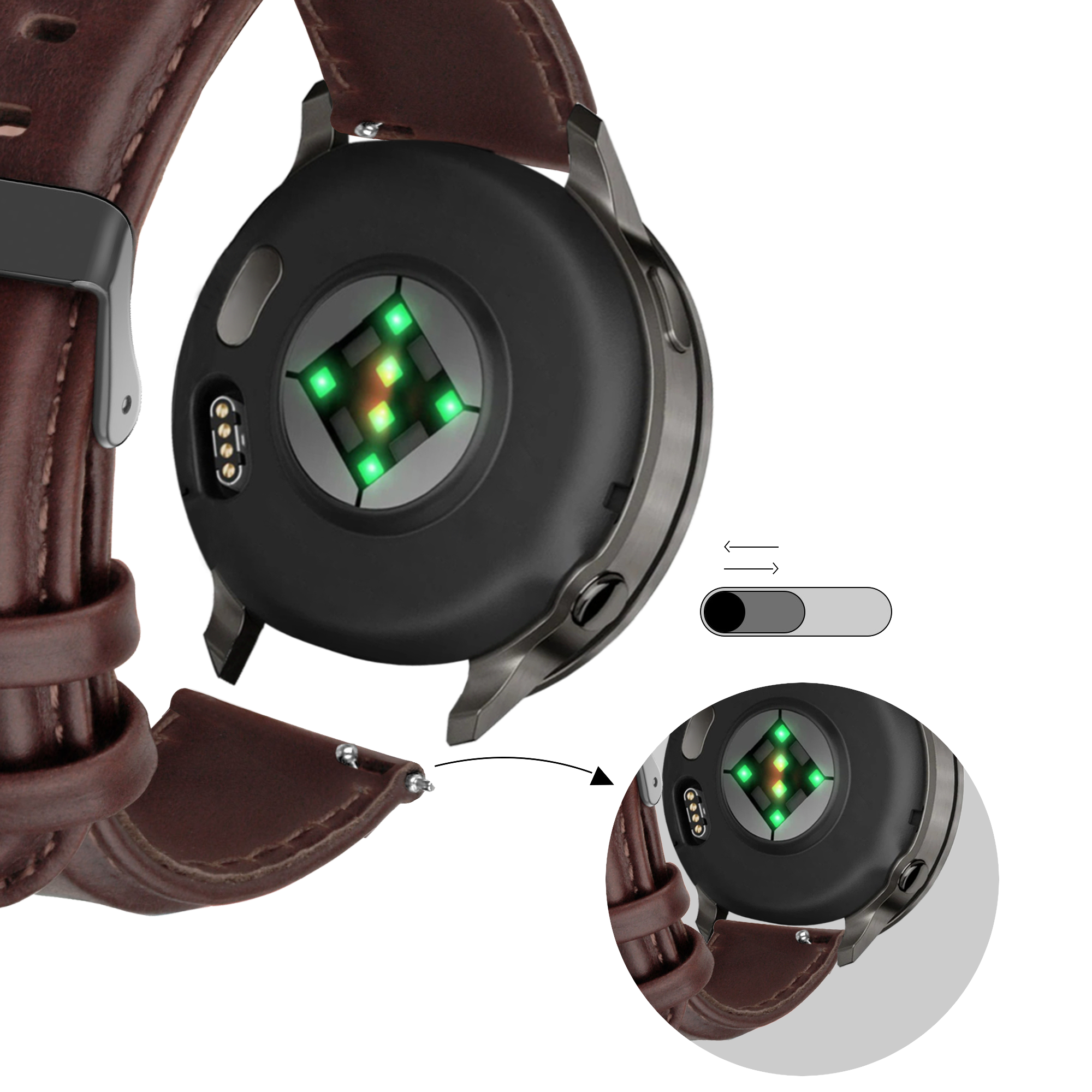 Bandz Garmin Vivoactive 6 lederen band 'Classic' (donkerbruin)