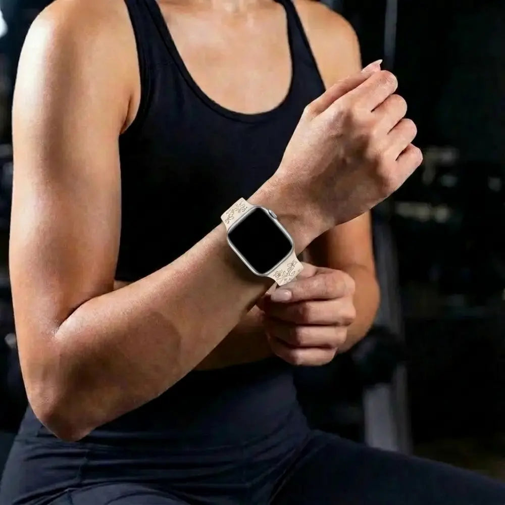 Apple Watch Flower Silicone Strap (Starlight-Black)