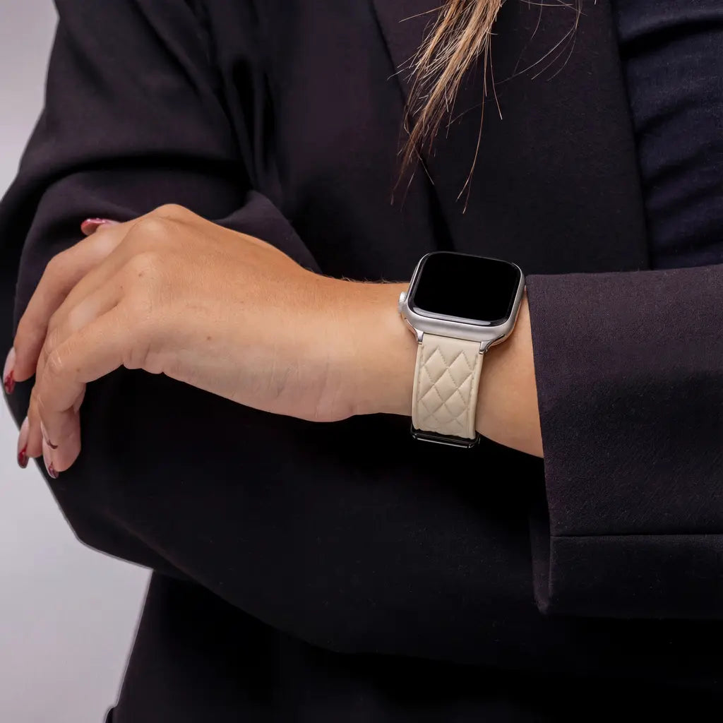 Apple Watch D-buckle siliconen diamond bandje (beige)