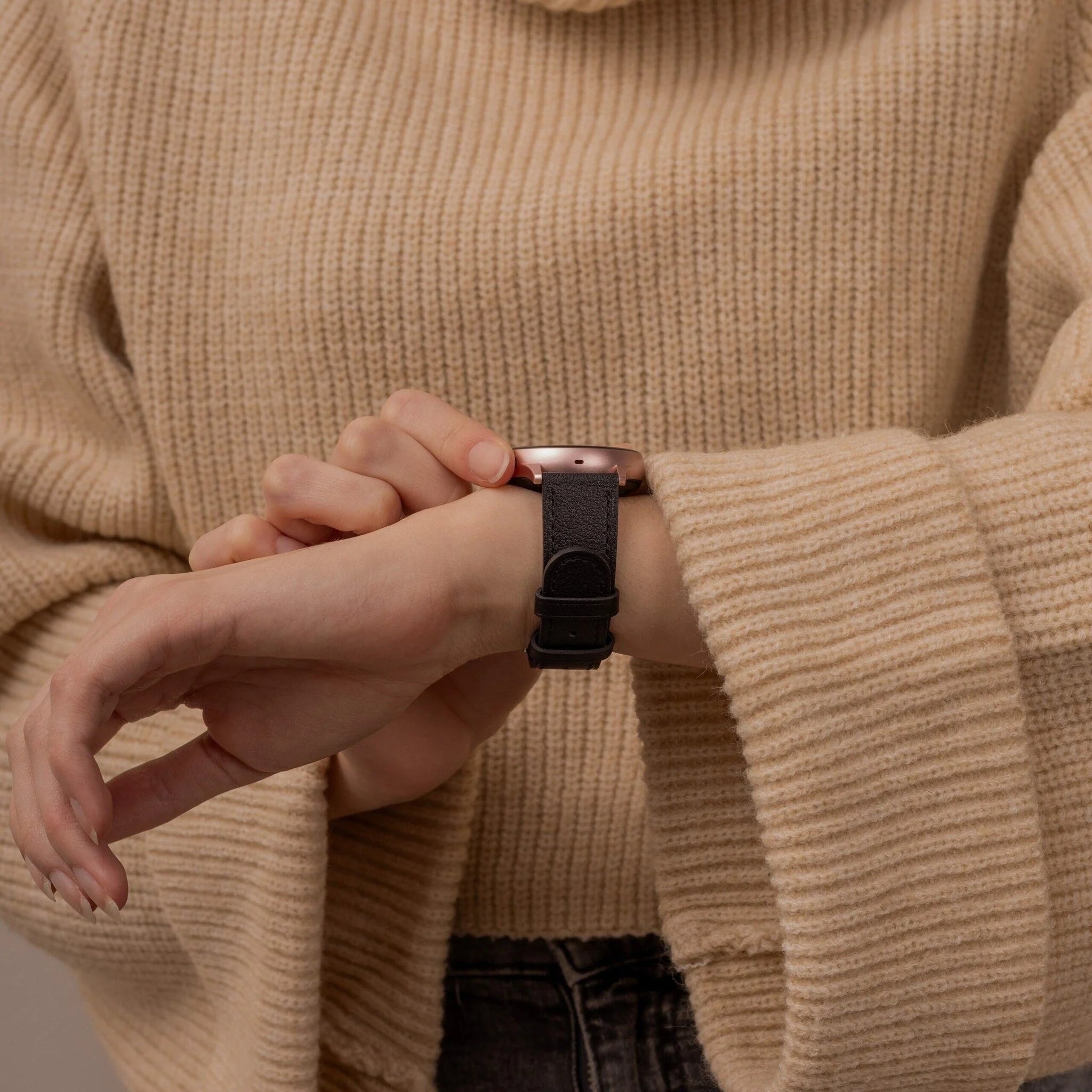 Lederen horlogeband 22mm - universeel - strak zwart