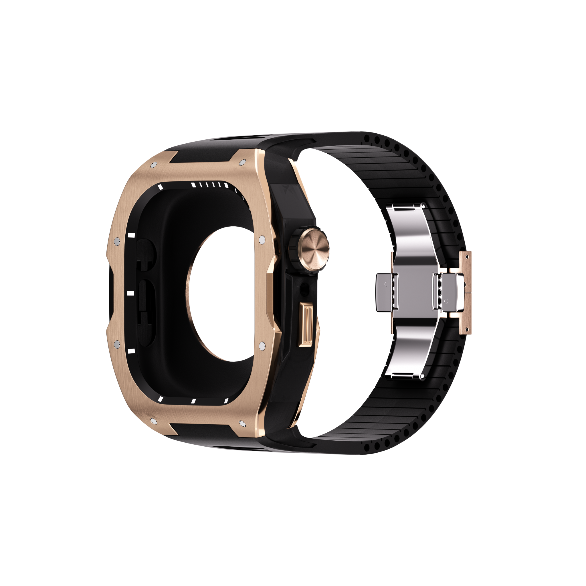 Reqior Apple Watch 45mm Case with Rubber Strap (Rose Gold/Black)