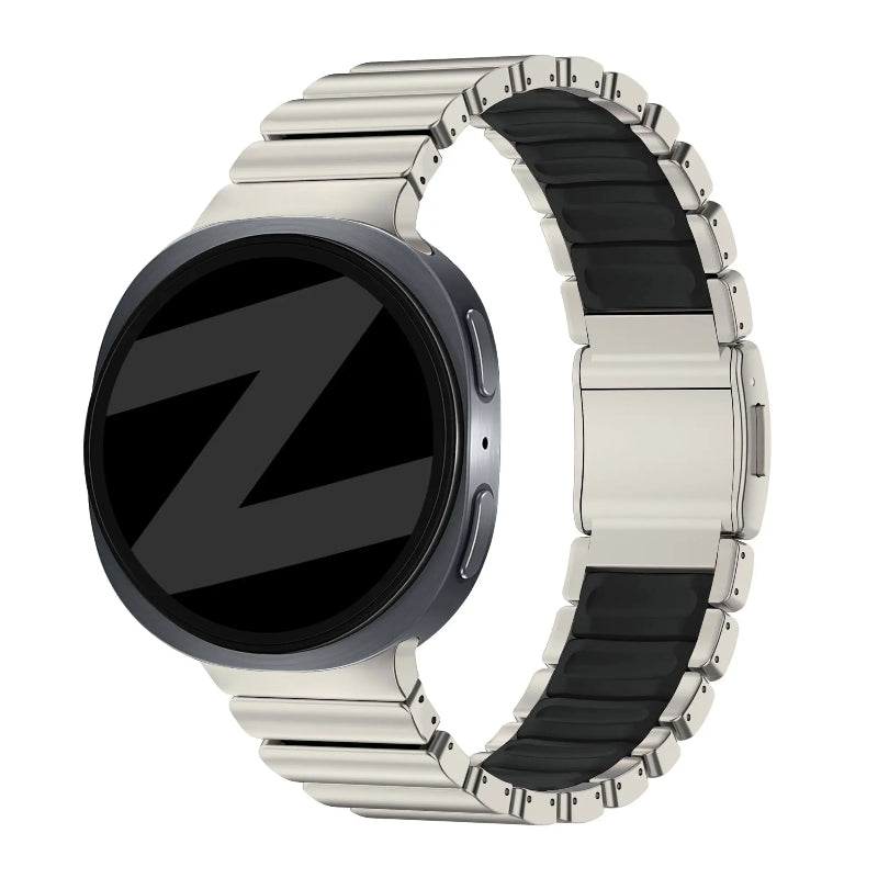 Bandz Samsung Galaxy Watch 8 - 44mm titanium band 'Hybrid' (titanium/zwart)