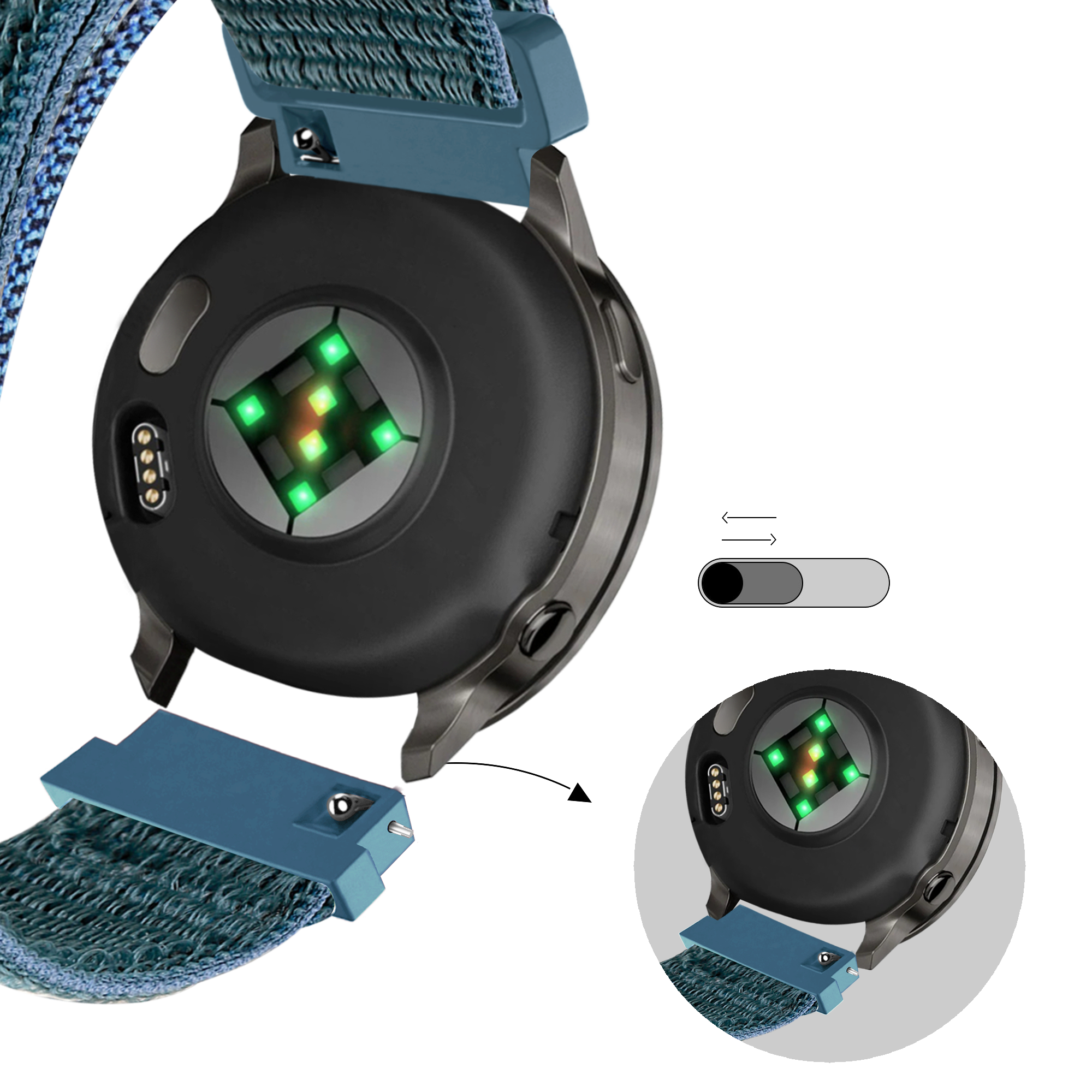 Bandz Garmin Venu 2s nylon loop band (groen-grijs)