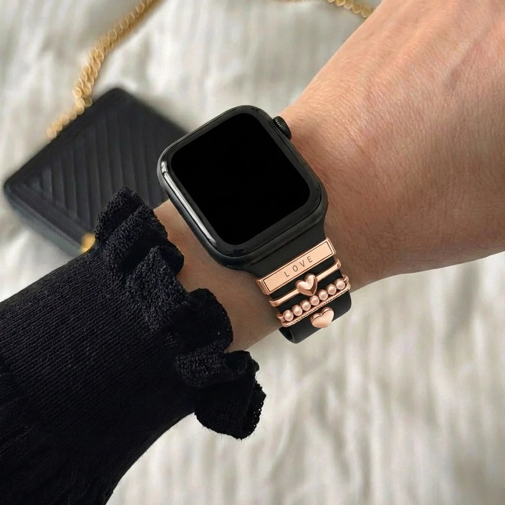 Horlogeband charm - hartjes (rosé goud)