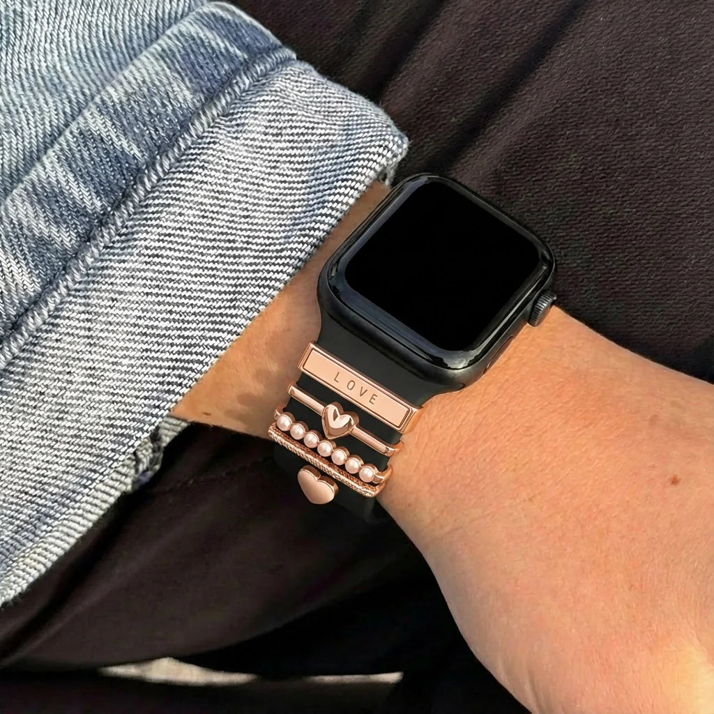 Horlogeband charm - hartjes (rosé goud)