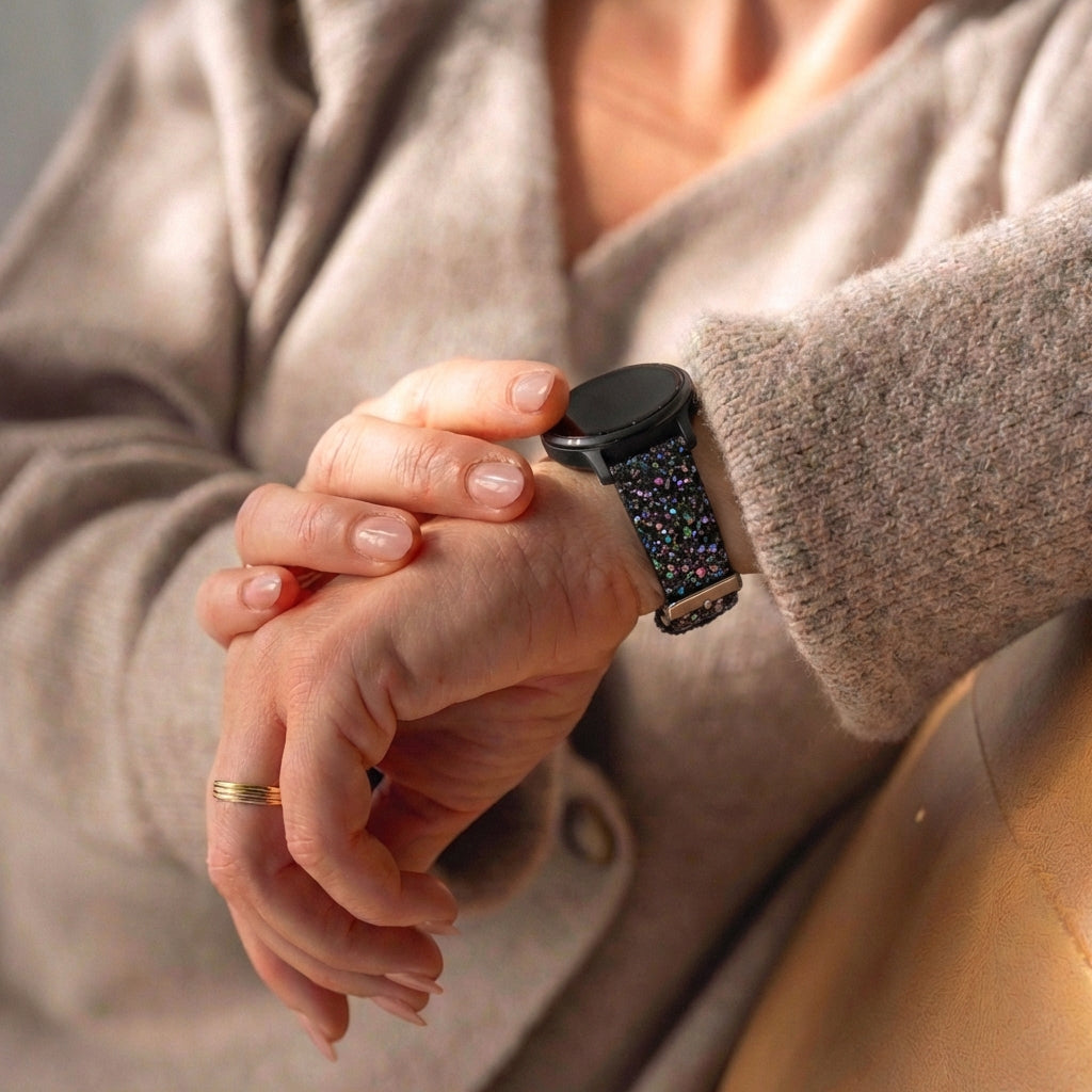 Samsung Galaxy Watch 7 - 40mm leren glitter bandje (zwart)