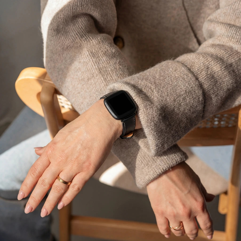 Fitbit Versa 3 lederen bandje (zwart)