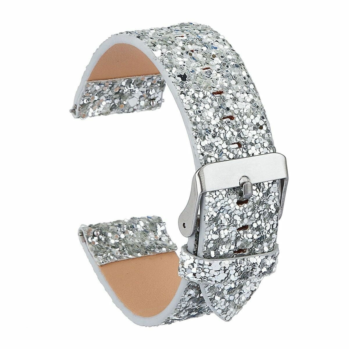 Coros Pace 2 leren glitter bandje (zilver)