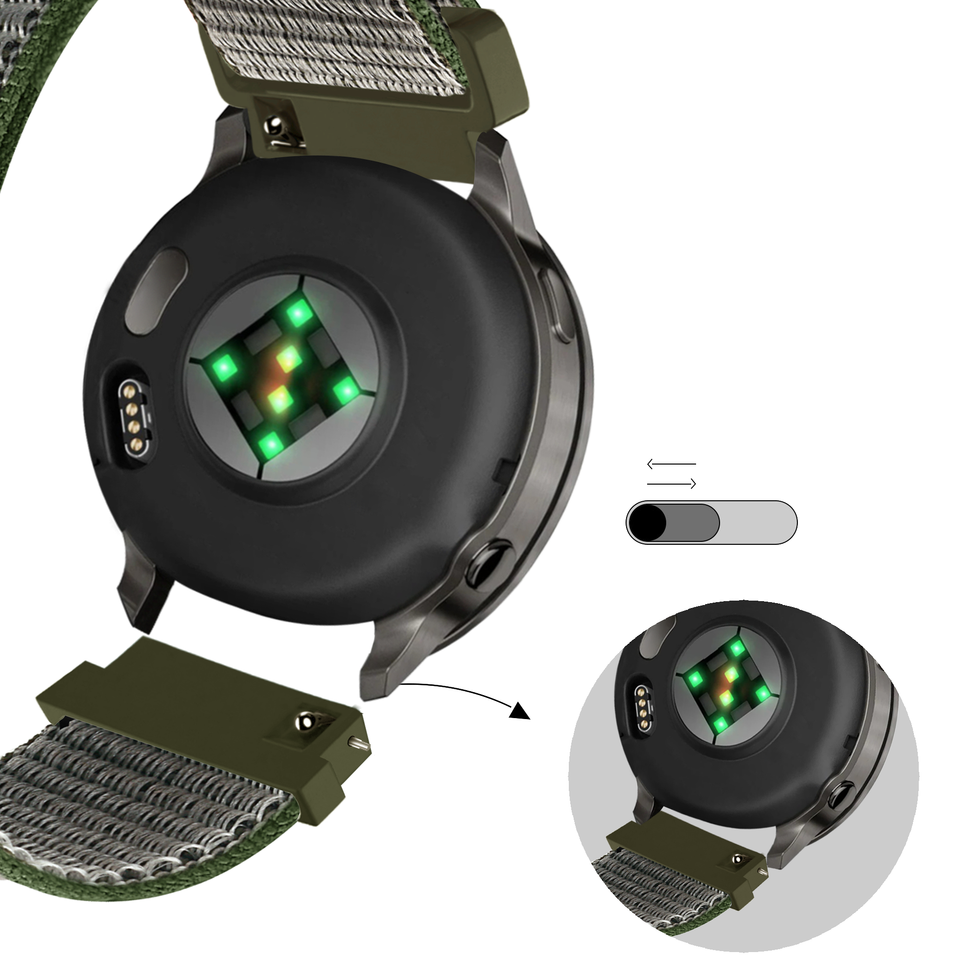 Bandz Garmin Vivoactive 3 nylon loop band (olijfgroen)