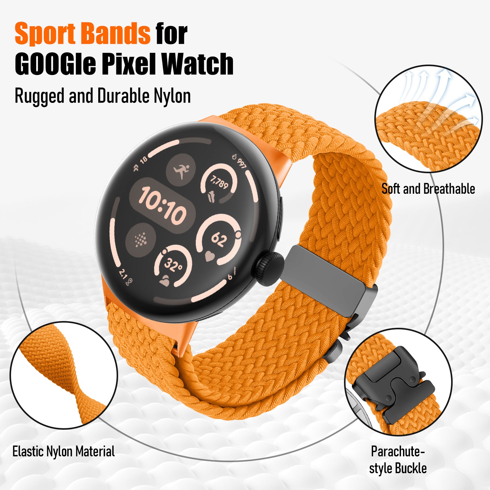 Google Pixel Watch 4 - 45mm Braided Strap with P-Buckle (Orange)