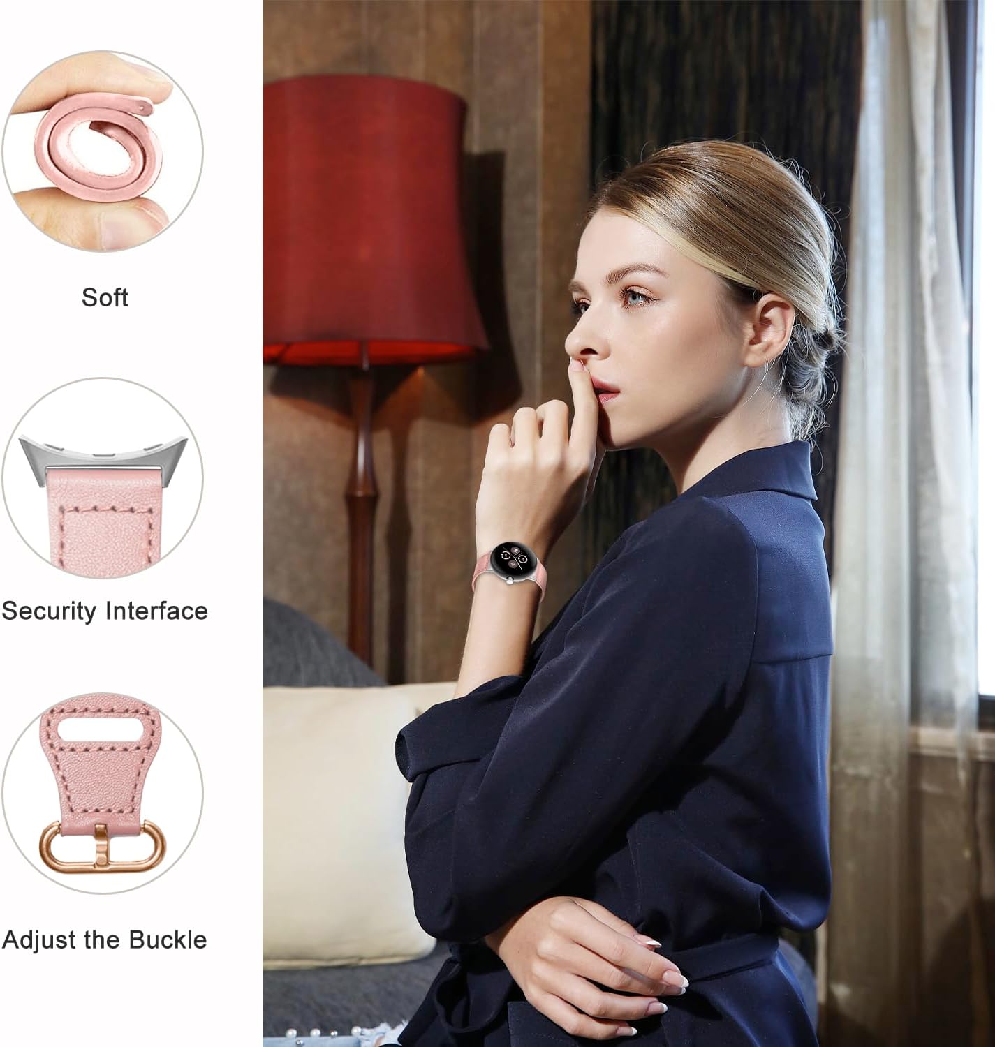 Google Pixel Watch 3 - 41mm leren gesp band (roze)