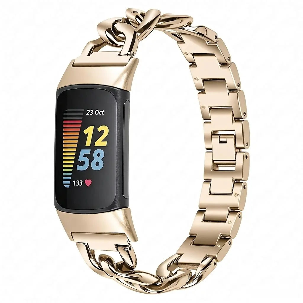 Fitbit Charge 5 steel chain band (sterrenlicht)