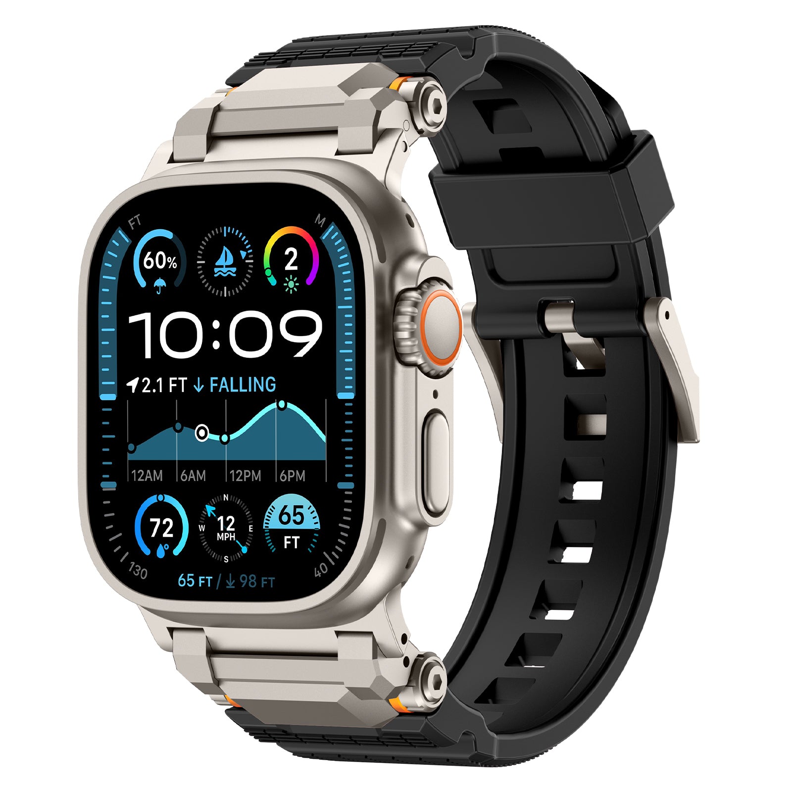 Apple Watch 'Adventurer' siliconen band (zwart met titanium)