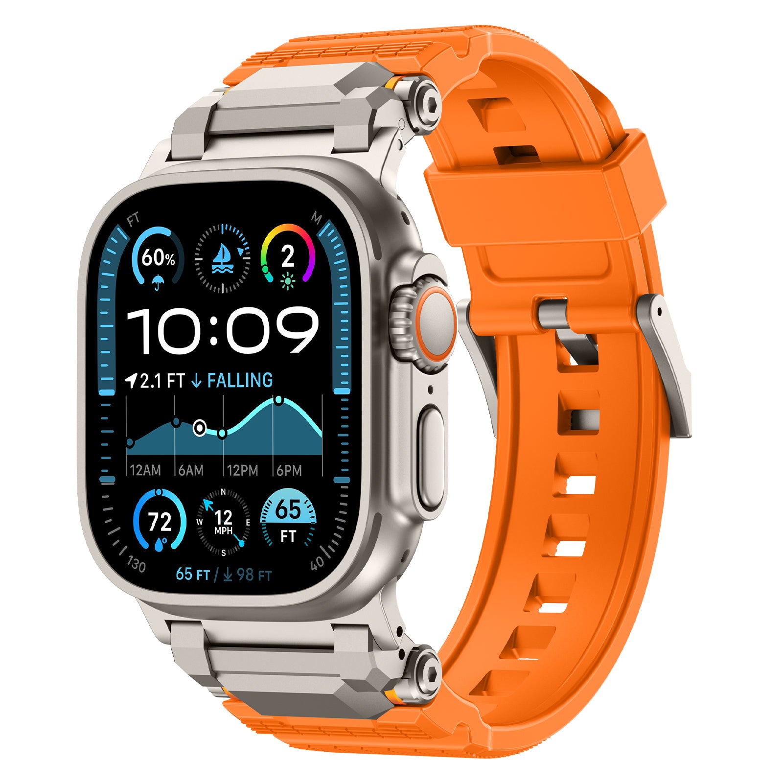 Apple Watch 'Adventurer' siliconen band (oranje met titanium)