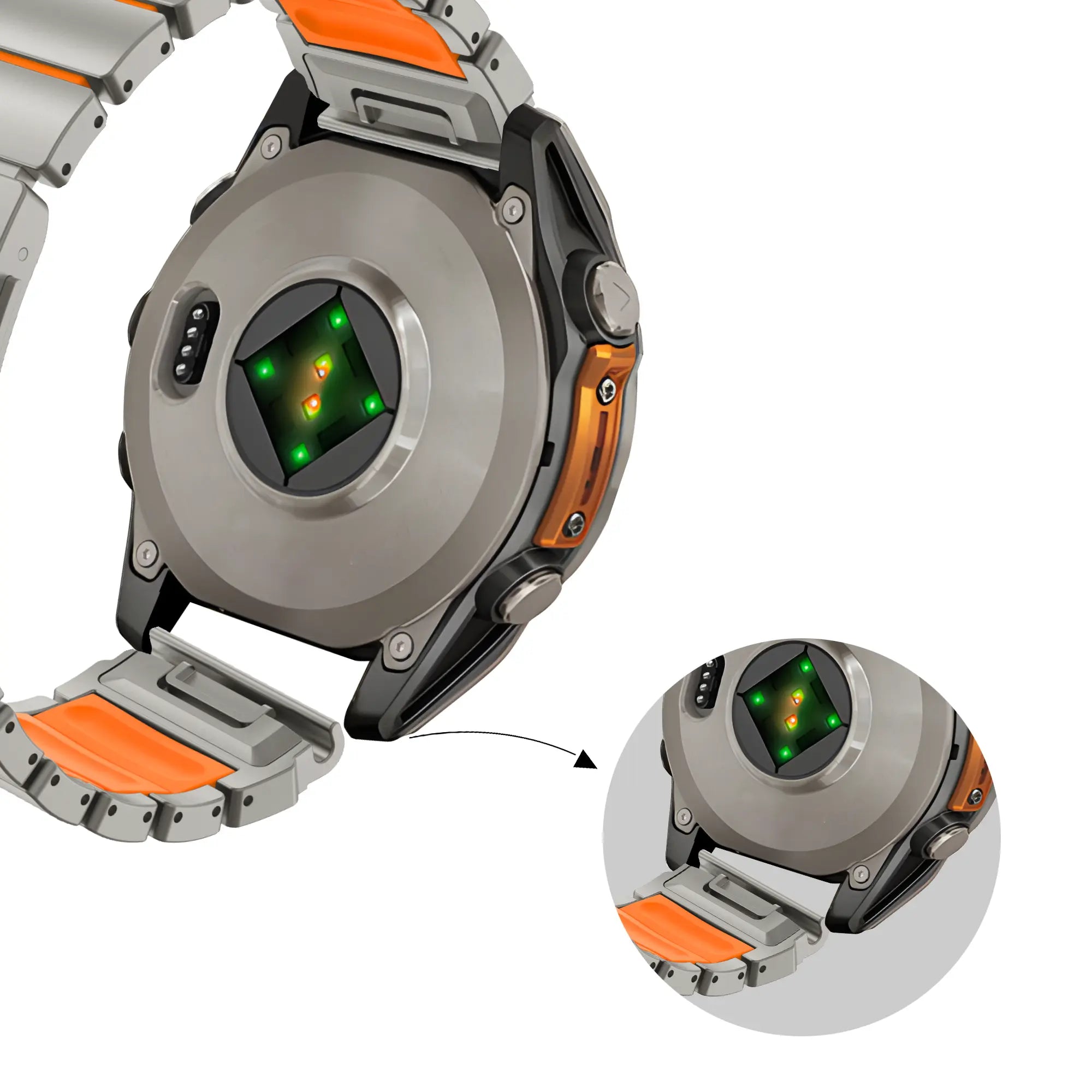 Bandz Garmin Quatix 3/6x/7x Titanium Strap 'Hybrid' (Titanium/Orange)