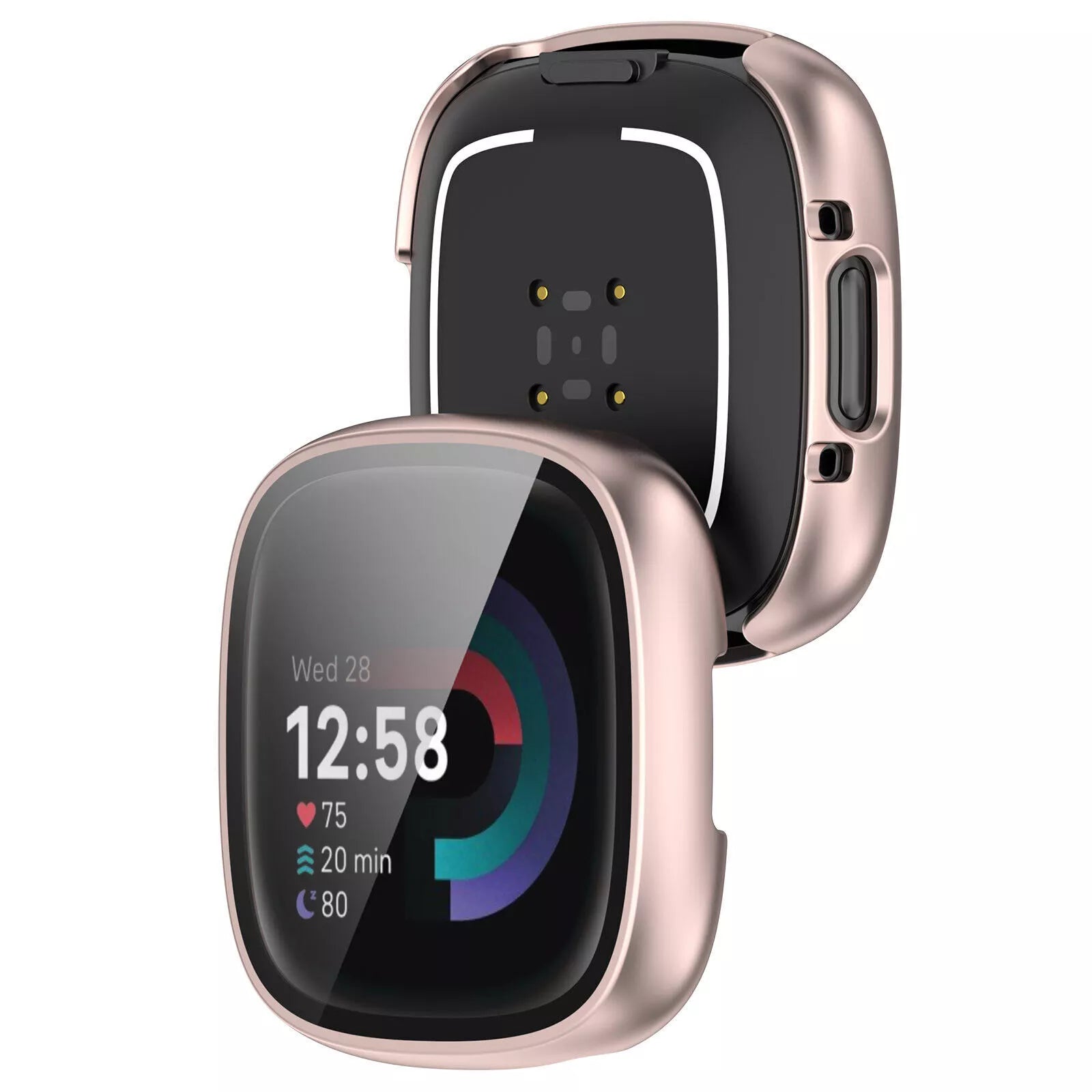 Fitbit Versa 4 / Sense 2 hard case met glas (rosé goud)