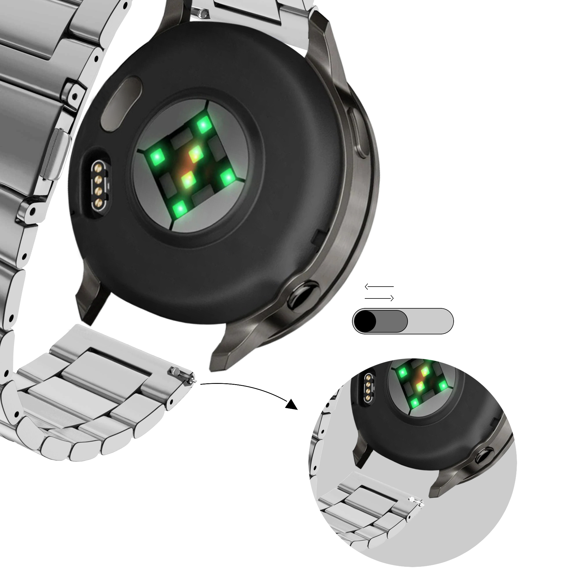 Bandz Garmin Vivomove 3s stalen band 'Classic' (zilver)