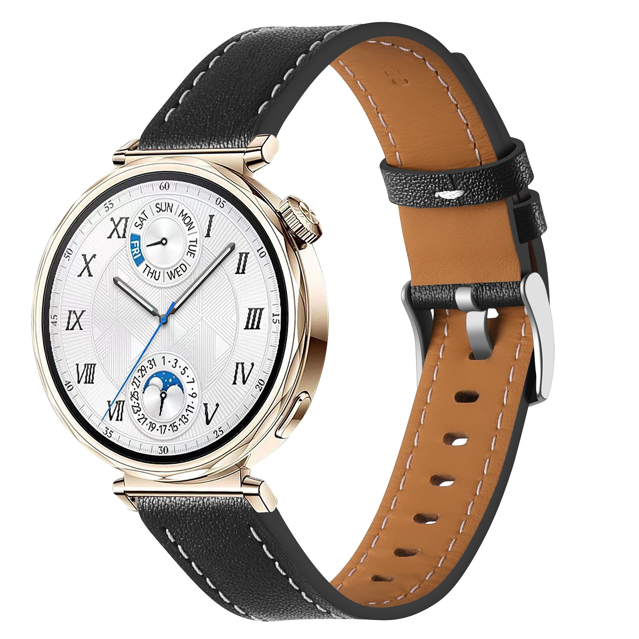 Huawei Watch GT 5 Pro - 42mm 'one push' leren bandje (zwart)
