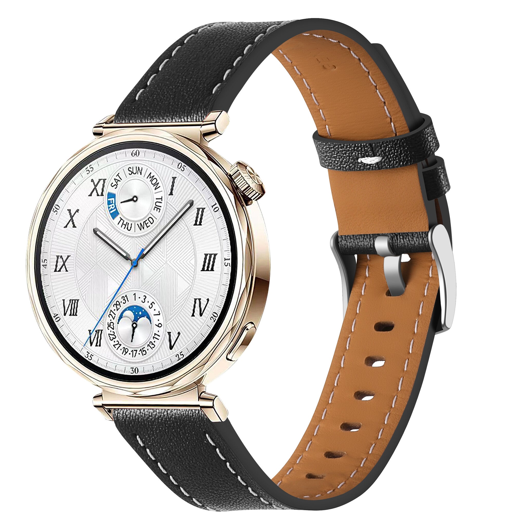 Huawei Watch GT 5 - 41mm 'one push' leren bandje (zwart)