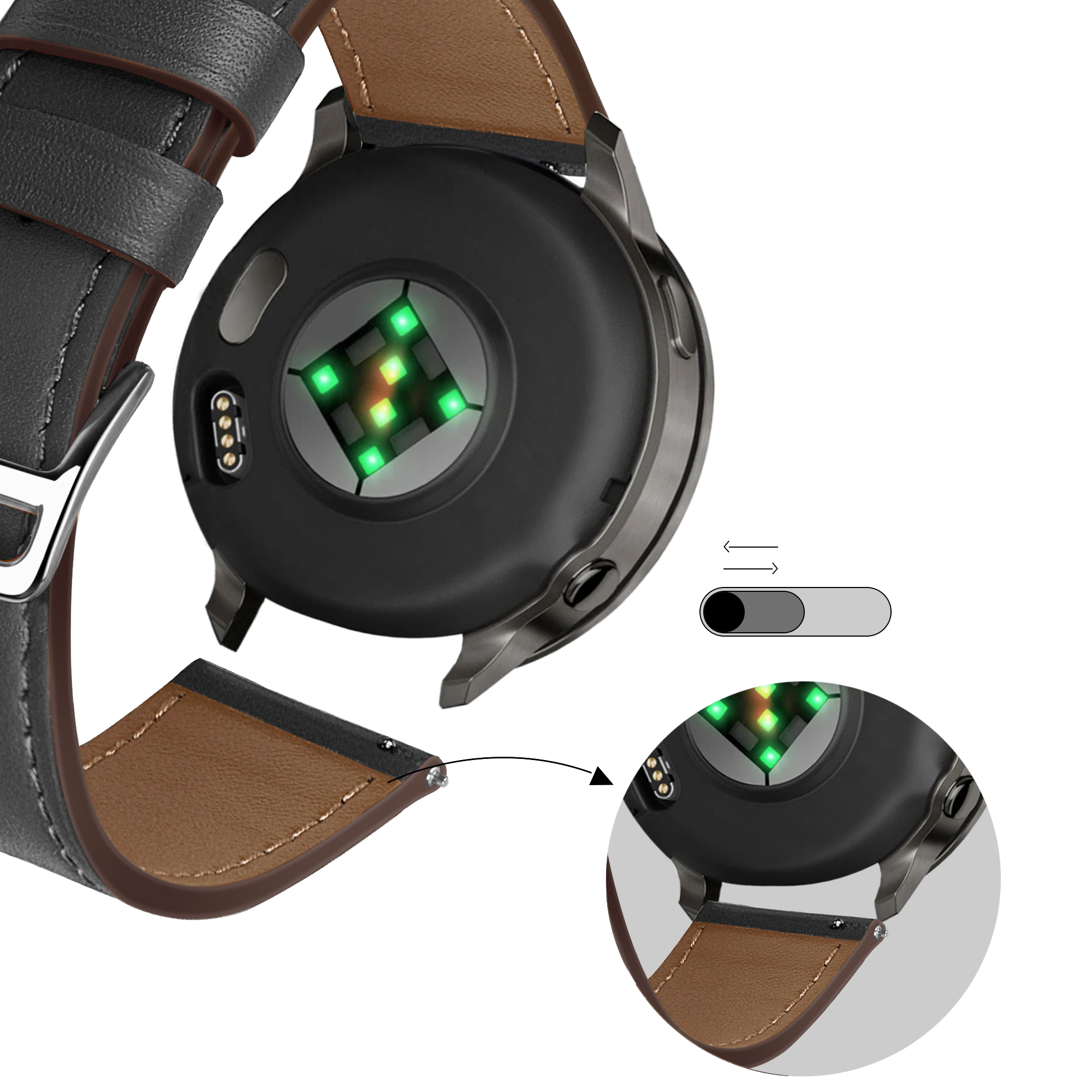 Bandz Garmin Vivoactive 4 Leather Strap 'Deluxe' (Black)