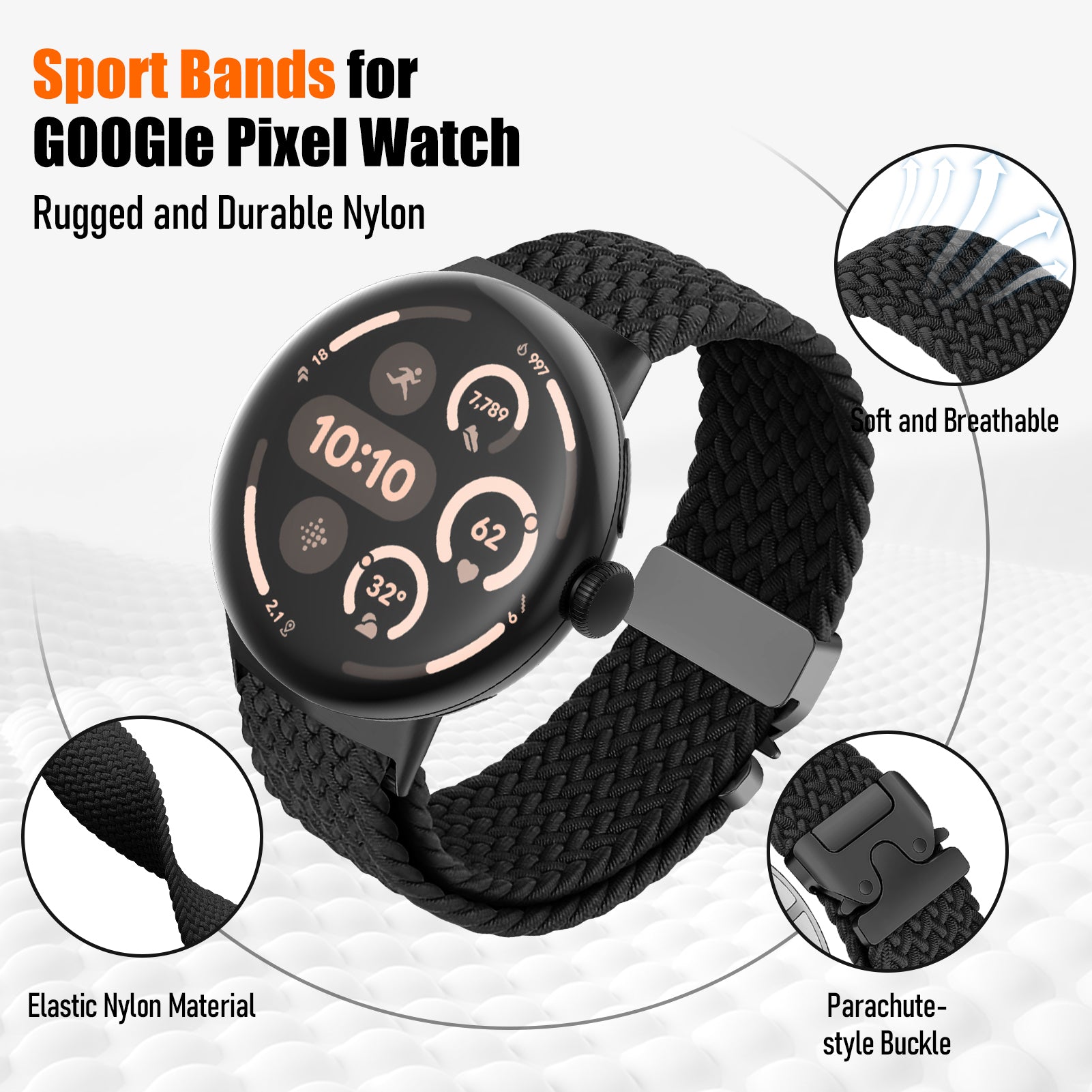 Google Pixel Watch 4 - 45mm gevlochten band met P-buckle (zwart)