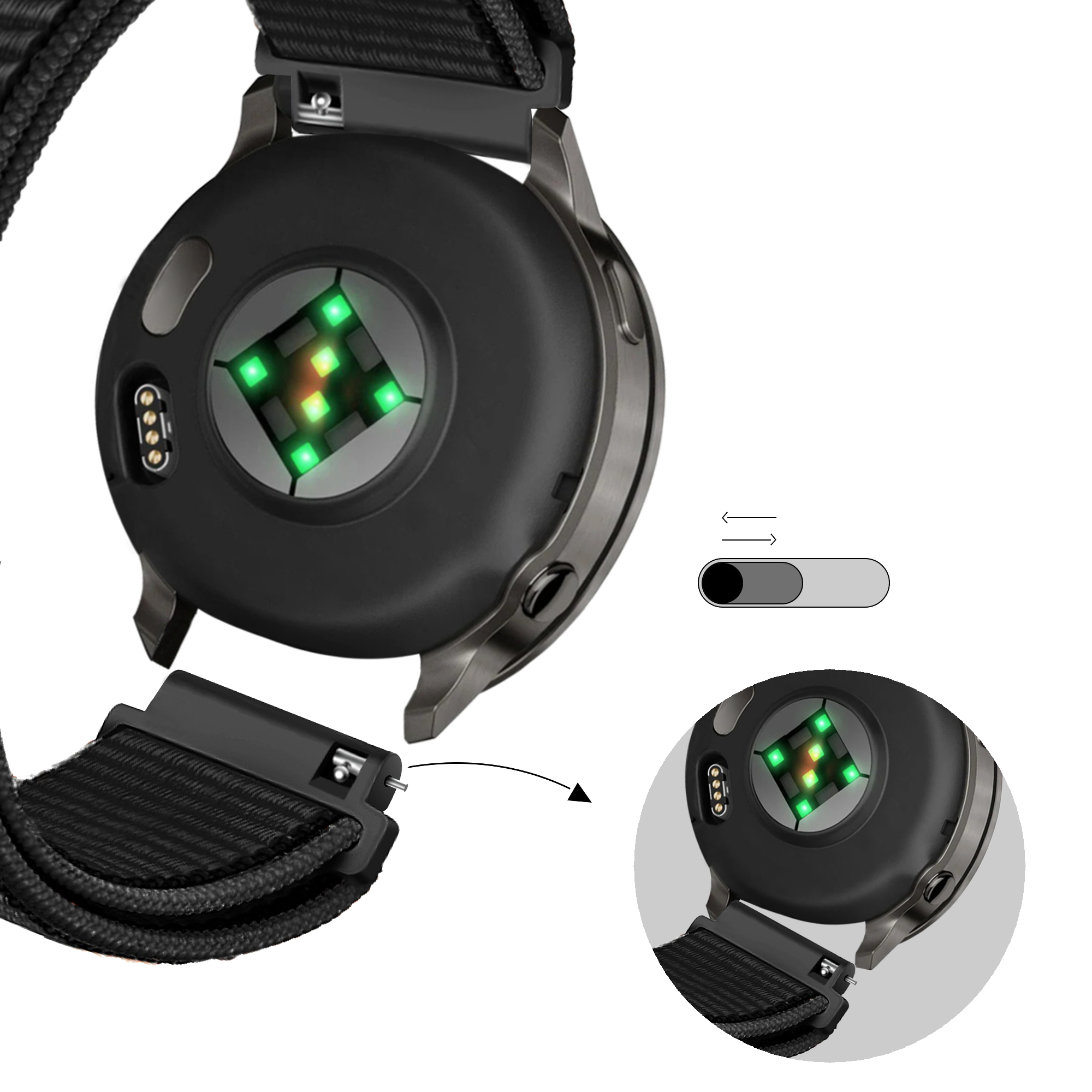 Bandz Garmin Forerunner 255s nylon loop band (zwart)