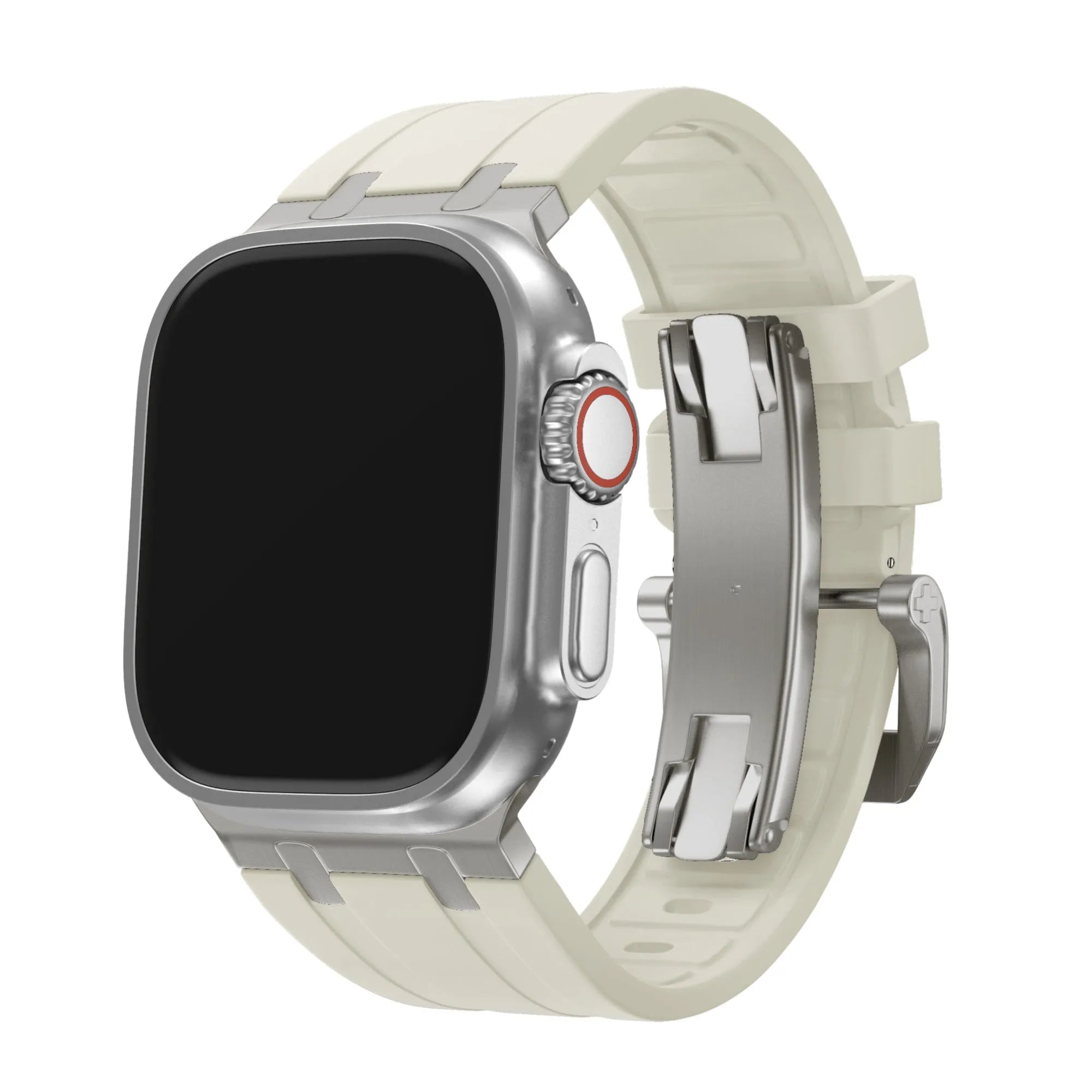 BALR Apple Watch Ultra liquid siliconen band (beige/titanium)