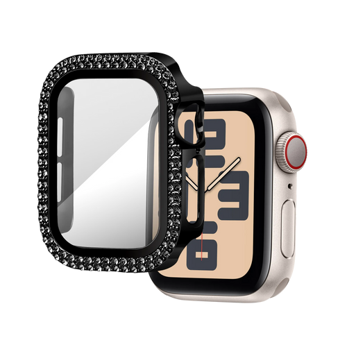 Bandz Apple Watch 10/11 - 42mm diamond hoesje met glas (zwart)