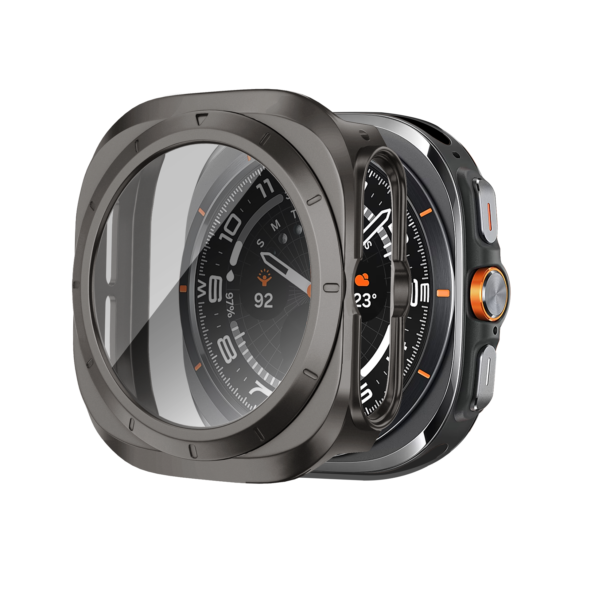 Bandz Samsung Galaxy Watch Ultra PC hoesje met glas (titanium grijs)