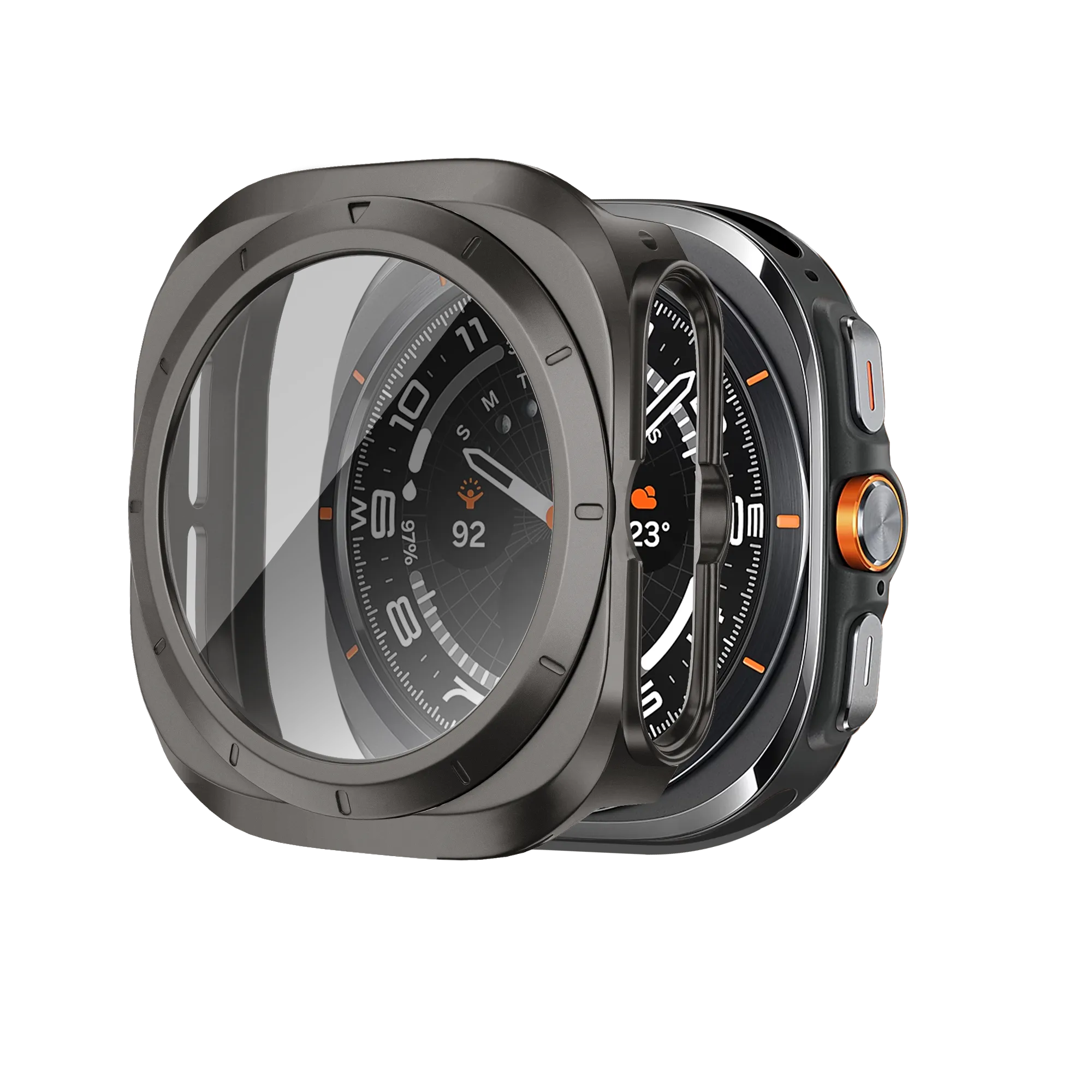 Bandz Samsung Galaxy Watch Ultra PC hoesje met glas (titanium grijs)