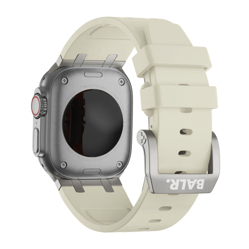 BALR Apple Watch Ultra liquid siliconen band (beige/titanium)