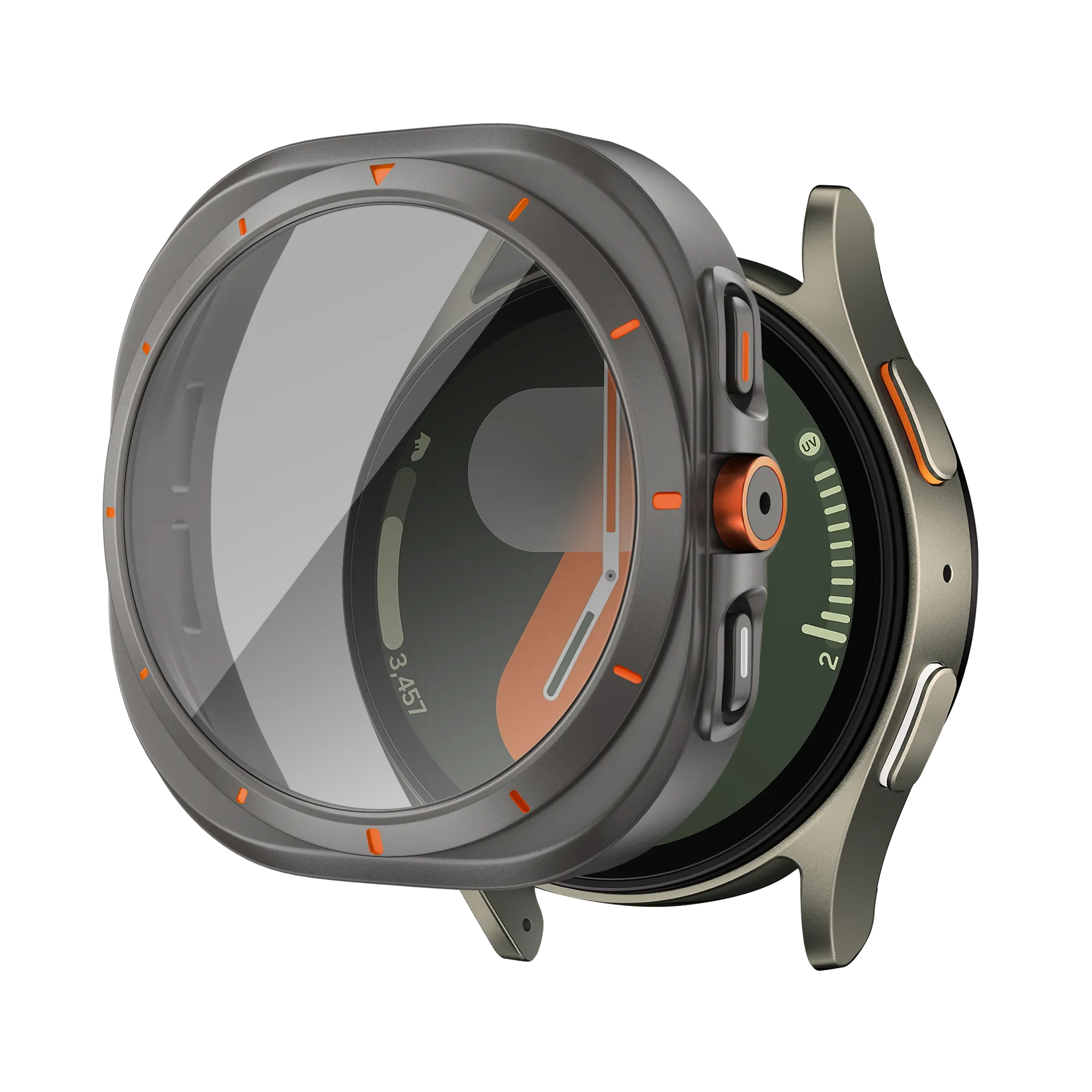Bandz Samsung Galaxy Watch 7 - 44mm square PC hoesje met glas (titanium grijs)